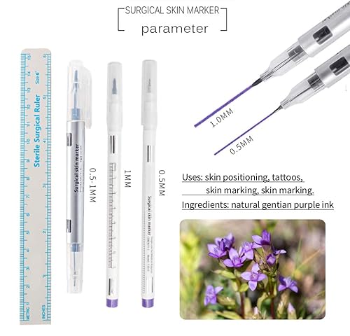 Miniatura 3 de LabAider 6 piezas de marcadores profesionales quirúrgicos para piel, marcadores estériles para tatuajes, plantillas con regla de papel para cejas,