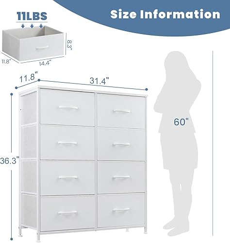Miniatura 2 de DUMOS Cómoda para dormitorio, cómoda, almacenamiento de armario con 8 cajones, organizador de ropa de tela con cubos de tela, marco de metal, mesa