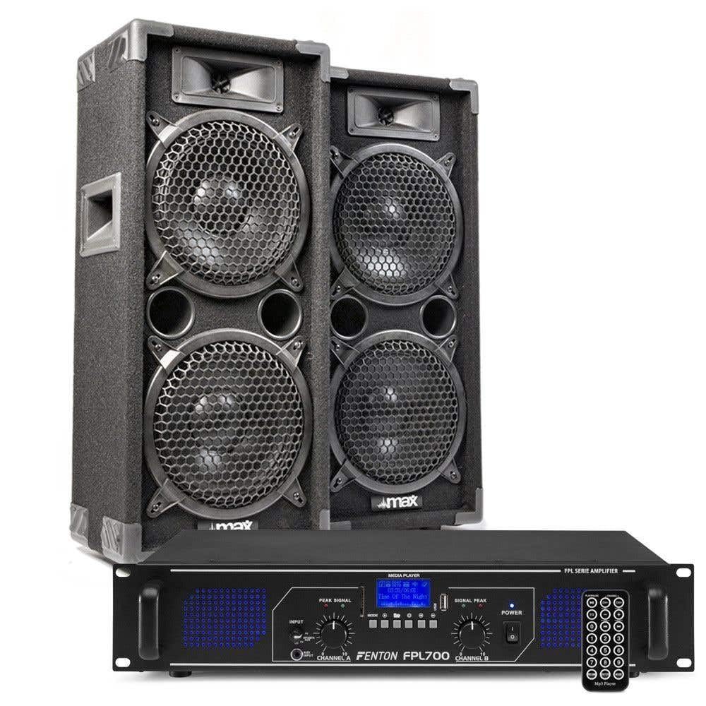 MAX28 Kit Sono DJ et Amplificateur Bluetooth 1600W - avec Fonction Bluetooth et Lecteur MP3, Télécommande Incluse, Un Kit Idéal pour Animer Toutes Vos Soirées