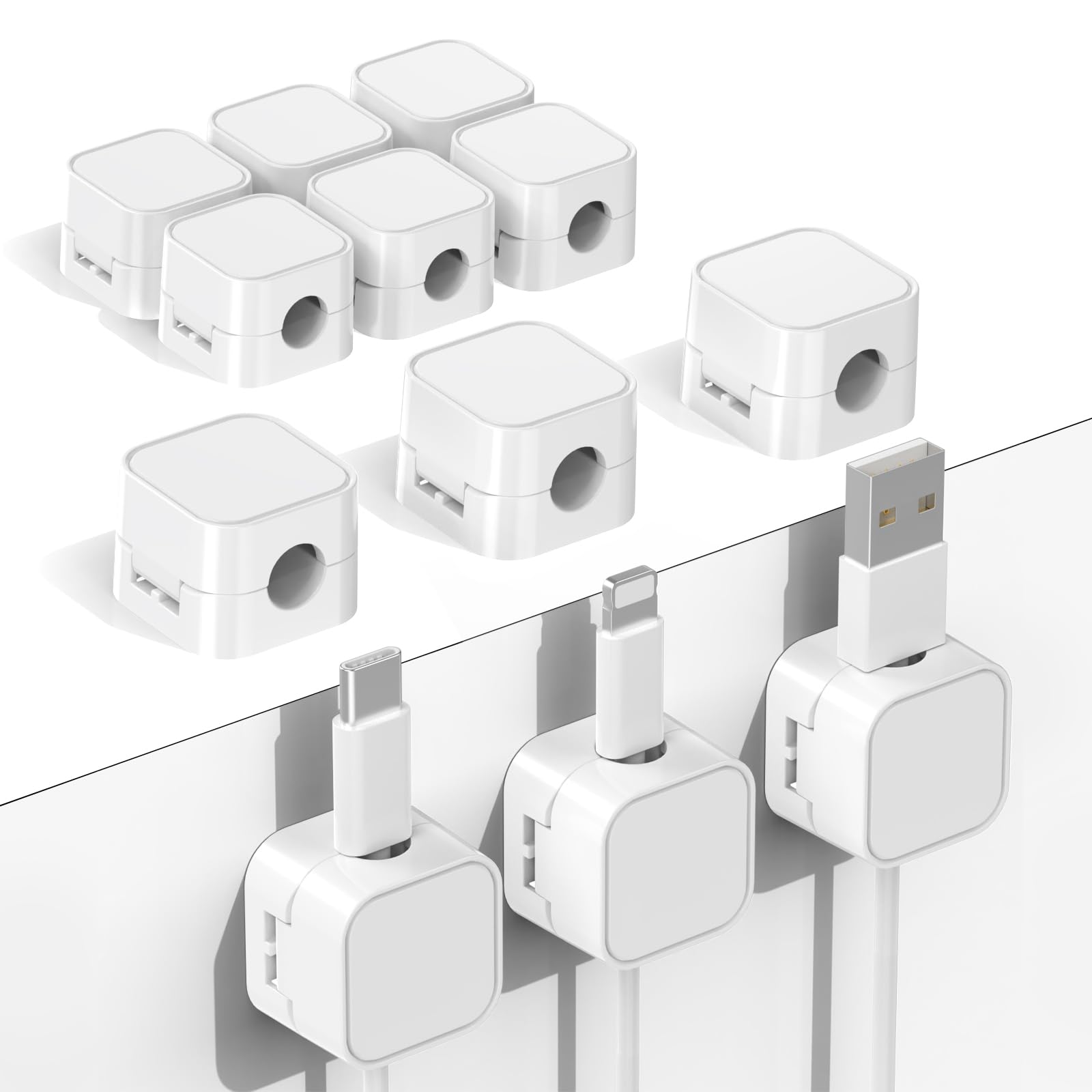 Cable Clips, 12 Pack Self Adhesive Cord Holder, Ideal Cable Management Cord Organizer Wire Keeper for Desk, Nightstand, Phone Charger Cable, Computer, Home, Office, Car - White