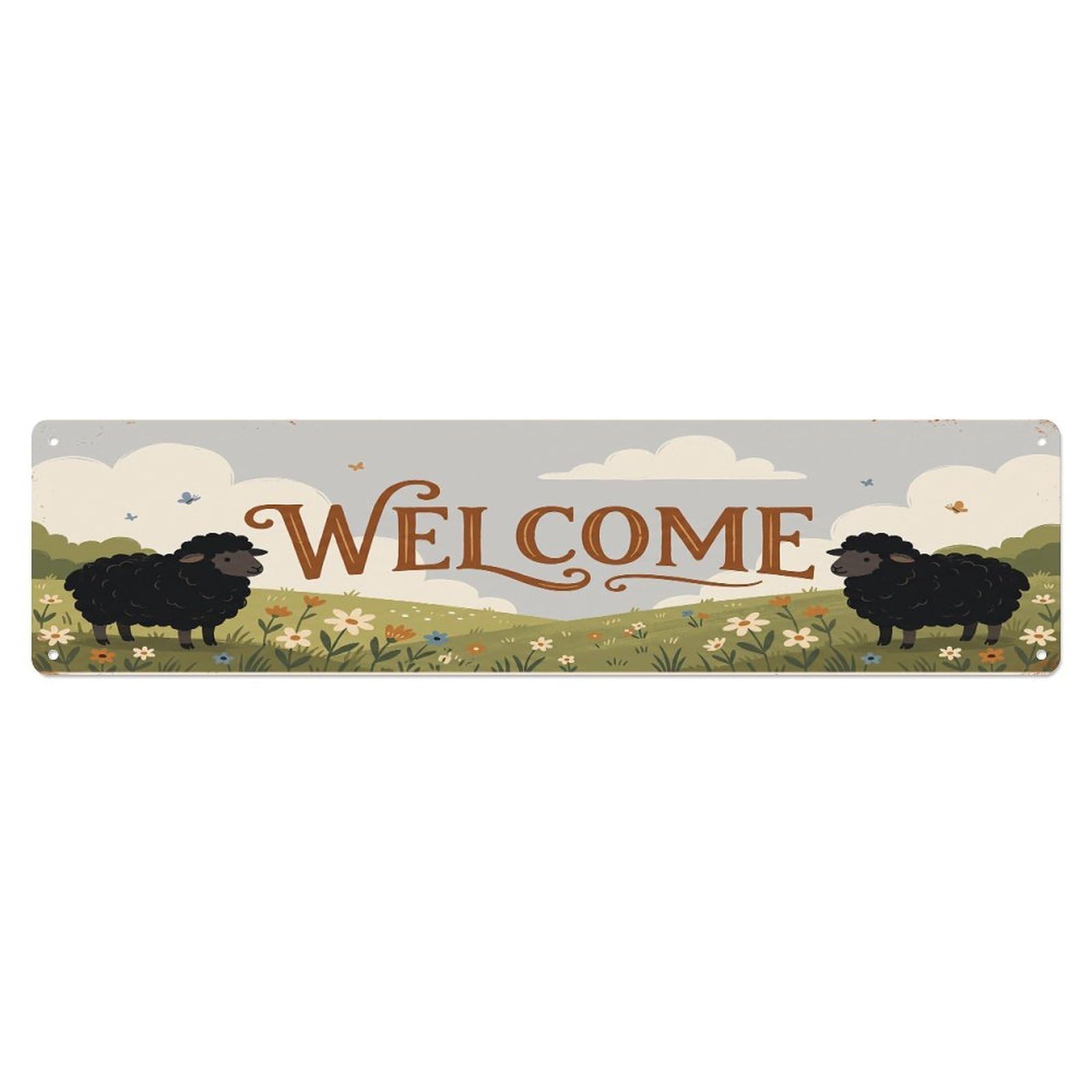 Cxhjca 4X16inch(10X40cm) Vintage Welcome Ouessant Sheep Metal Tin Sign