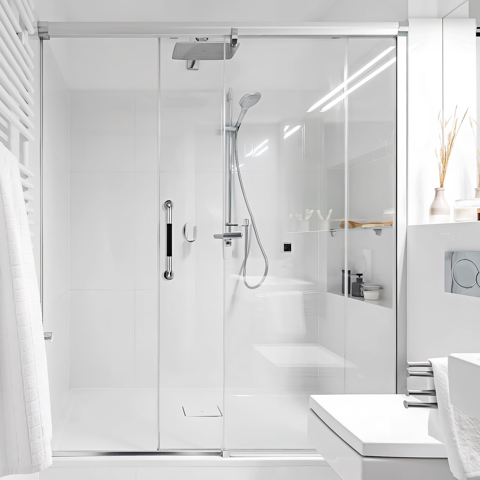 Maniglione Acciaio 2 Nero Inox 304 Pezzi Bagno, per Doccia | Installazione Facile, Stabile e Affidabile, Design Moderno, Antiumidità