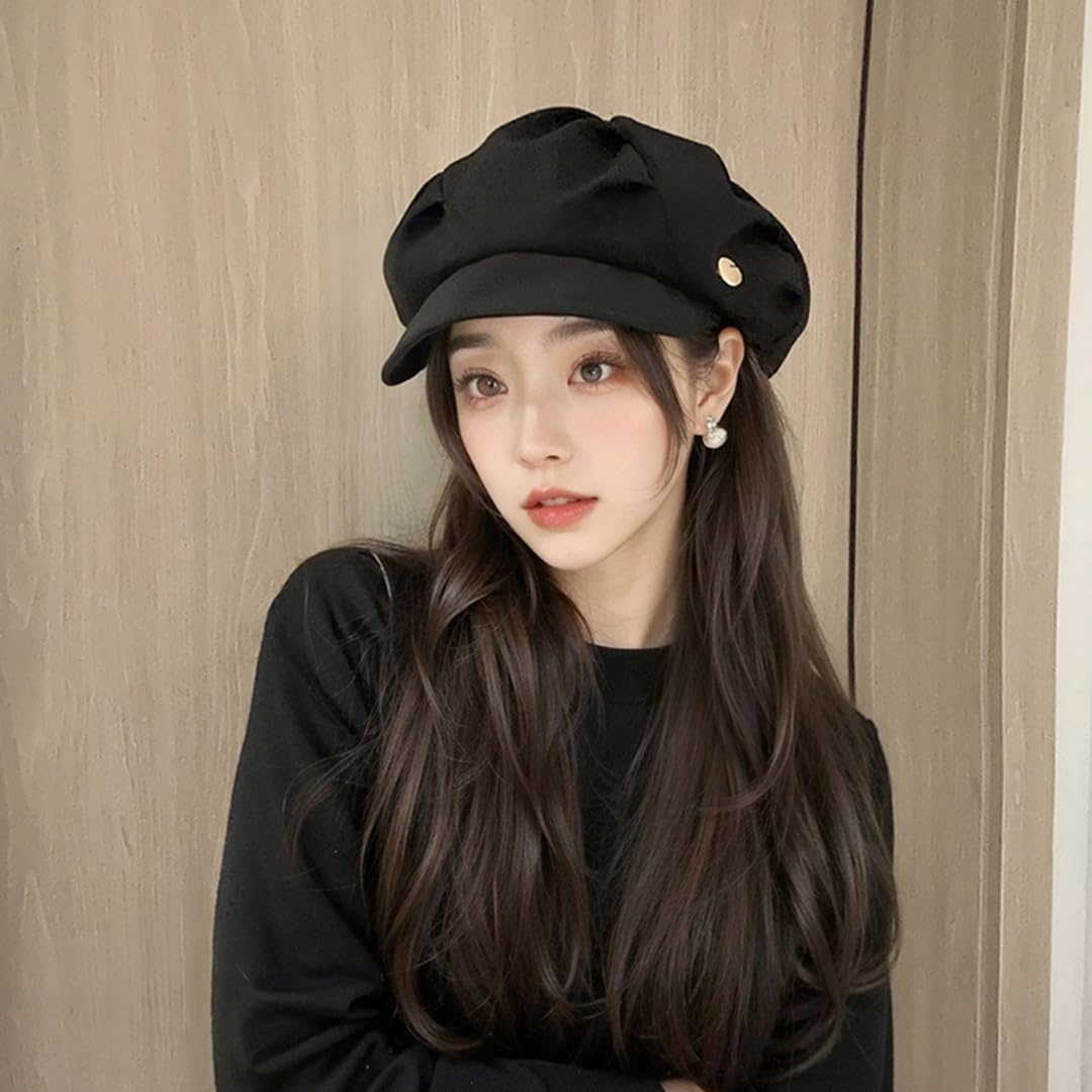 : キャスケット 折りたたみ 日よけ レディース 大きいサイズ ゆったり UVカット 小顔効果 シンプル おしゃれ カワイイ  ブラック 可愛い ゆったり 使いやすい 帽子 無地 帽子 Fサイズ 春 夏 サイズ調整可能 : ファッション