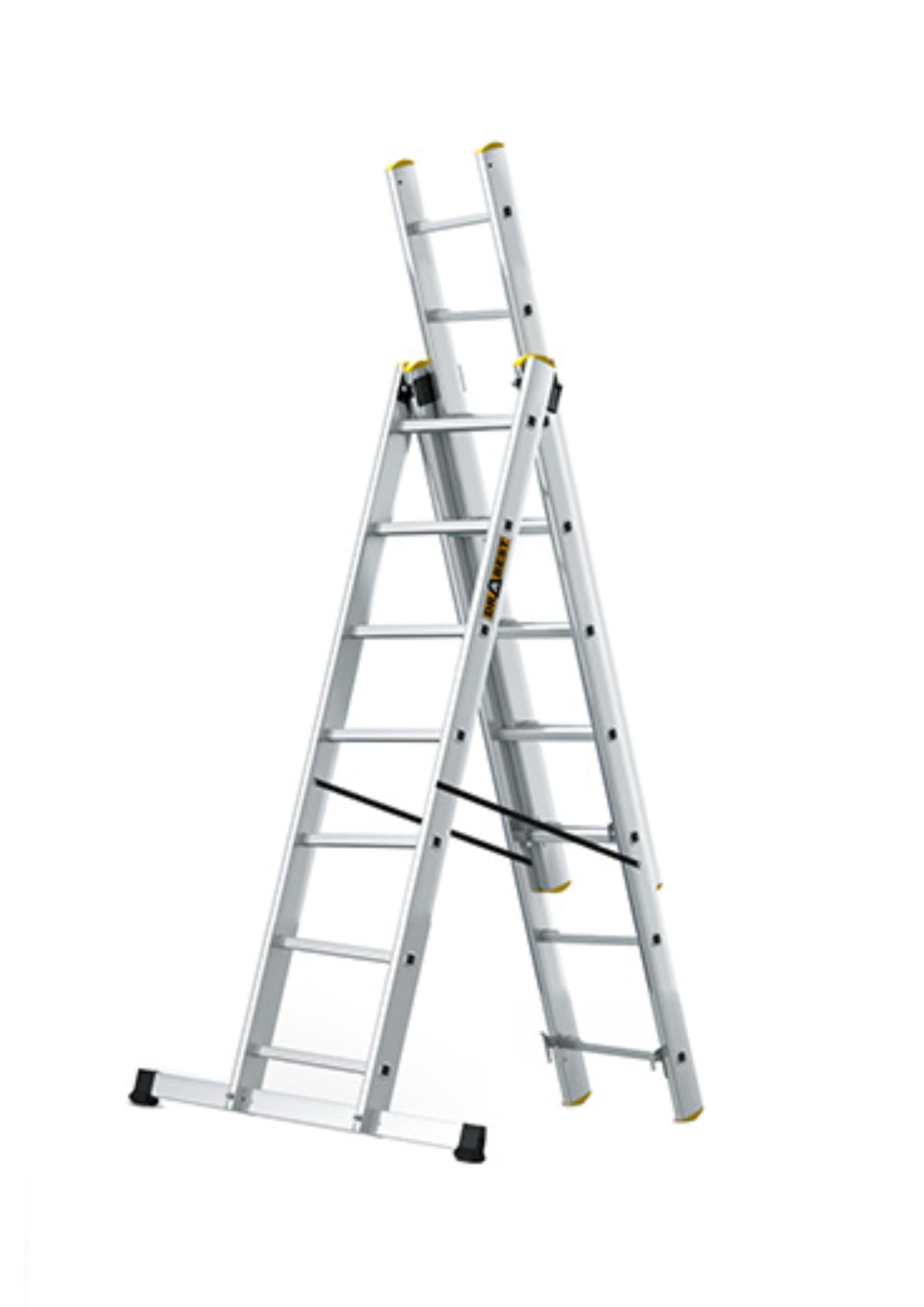 PRO SERIES LADDERS 3 x 7 Aluminum Foldable Ladder, Press-Formed Multi-Purpose Three-Section - Load Capacity 150 KG - Aluminum Step Ladder - Folding Step - 45 x 409 x 15 cm