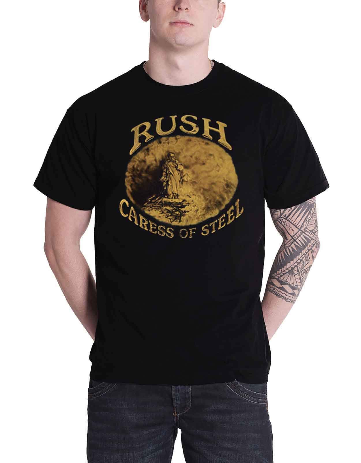 Rush Men's Black T Shirt Caress Of Steel Track List Band Logo Official M