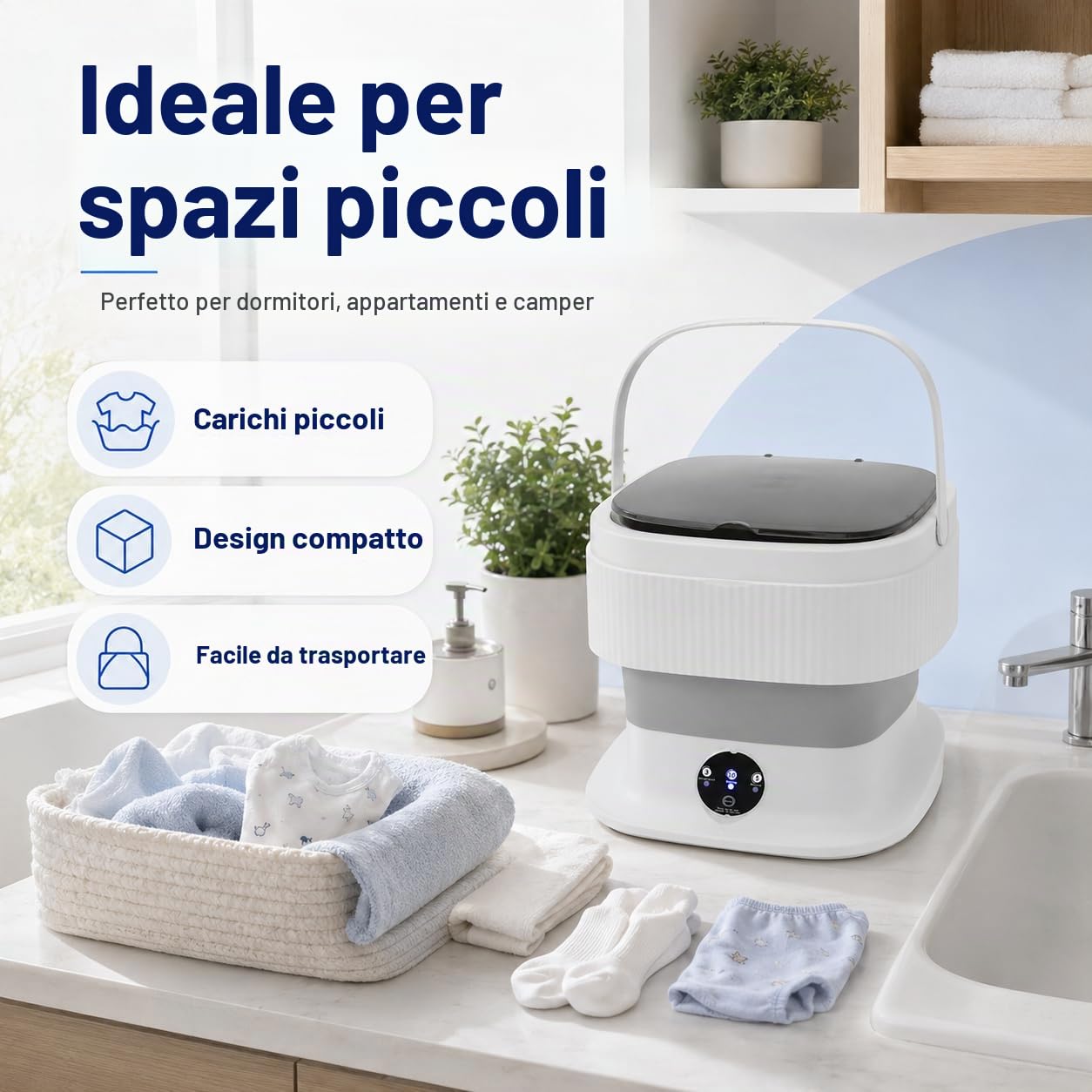 Mini lavatrice pieghevole, lavatrice portatile da 10 l, con cestello centrifuga, piccola lavatrice elettrica con 3 modalità di pulizia per campeggio, camper e dormitorio, semiautomatica