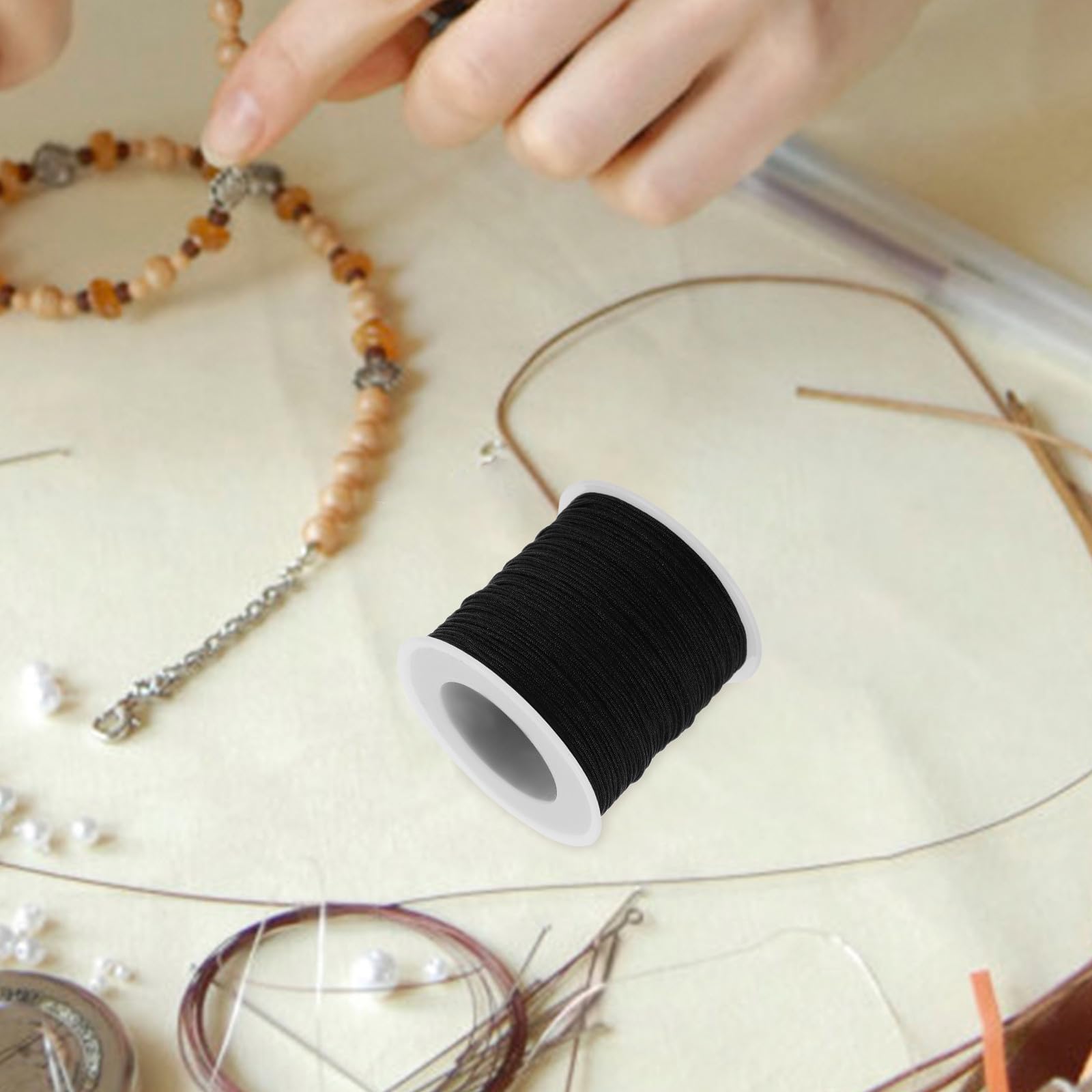 CALLARON Cordón de Nylon Negro de 0,8mm Resistente Abrasión Clima para Hacer Pulseras y Nudos Chinos en Proyectos de Manualidades y Pesca