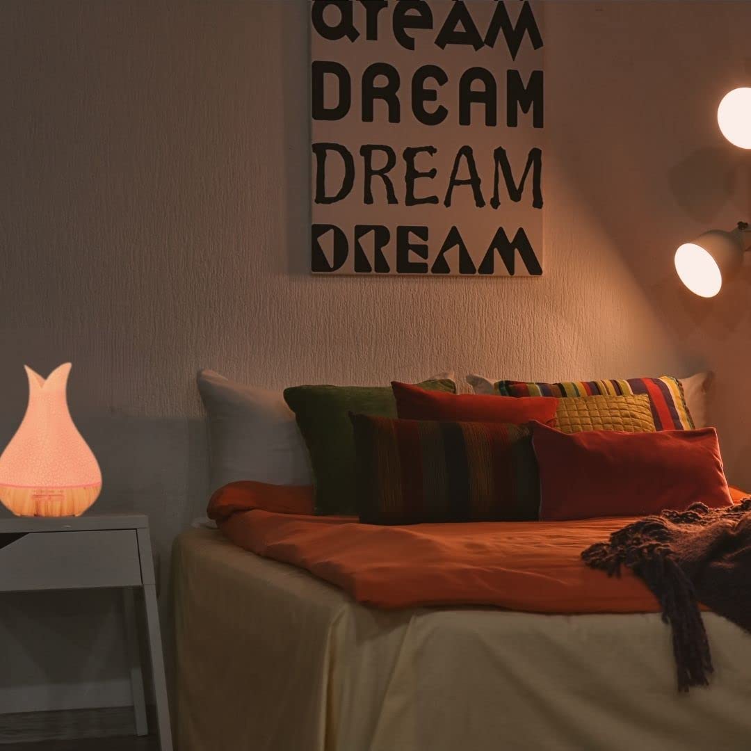 BOT diffusore di aromi elettrico per oli essenziali con Alexa e Google Home. 4 in 1 lampada profumata decorativa, purificatore d'aria e umidificatore (legno scuro)