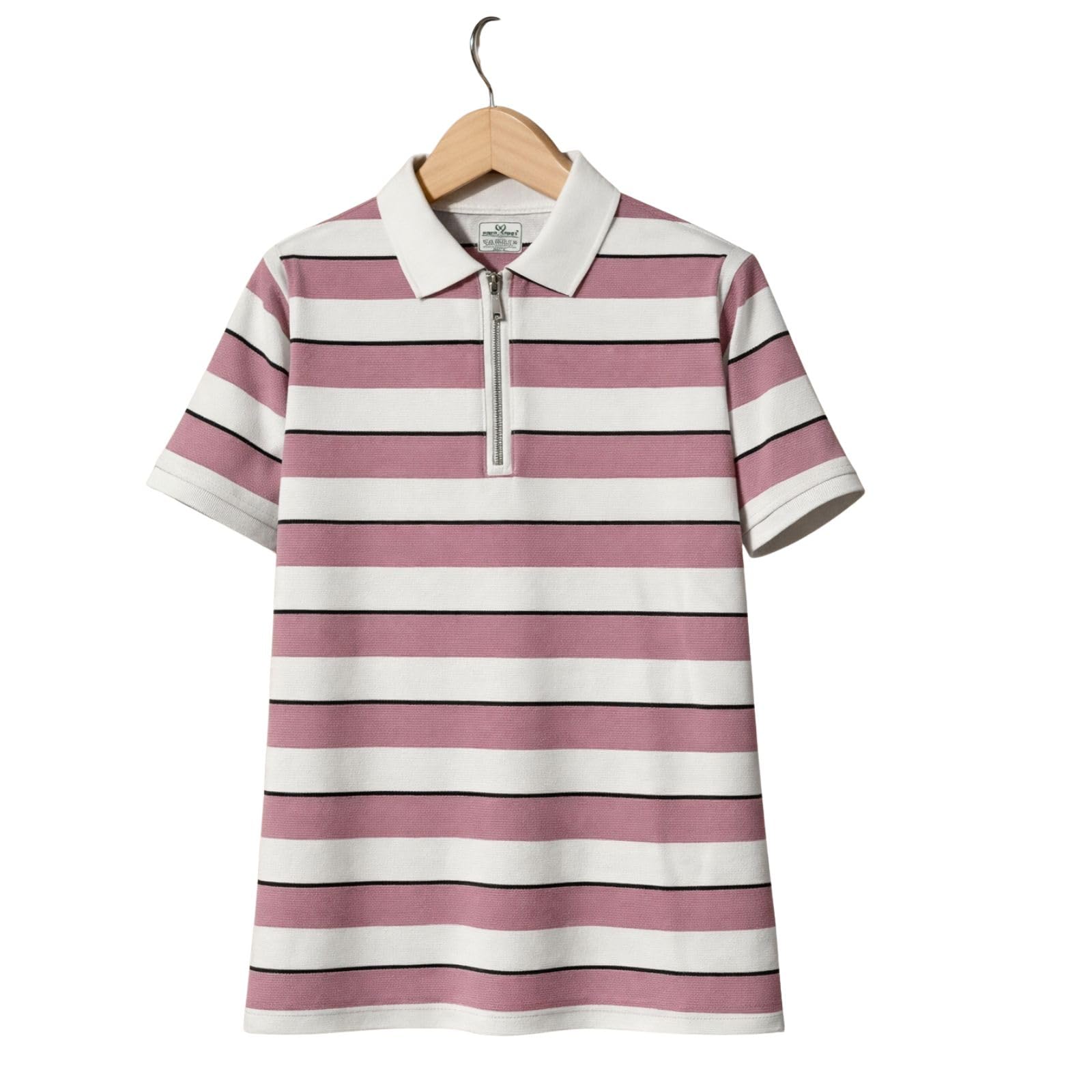 Men’s Premium Striped Half-Zip Polo T-Shirt | Soft Textured Knit Fabric | Short Sleeve Casual & Smart Wear Polo-M7093-picture-30