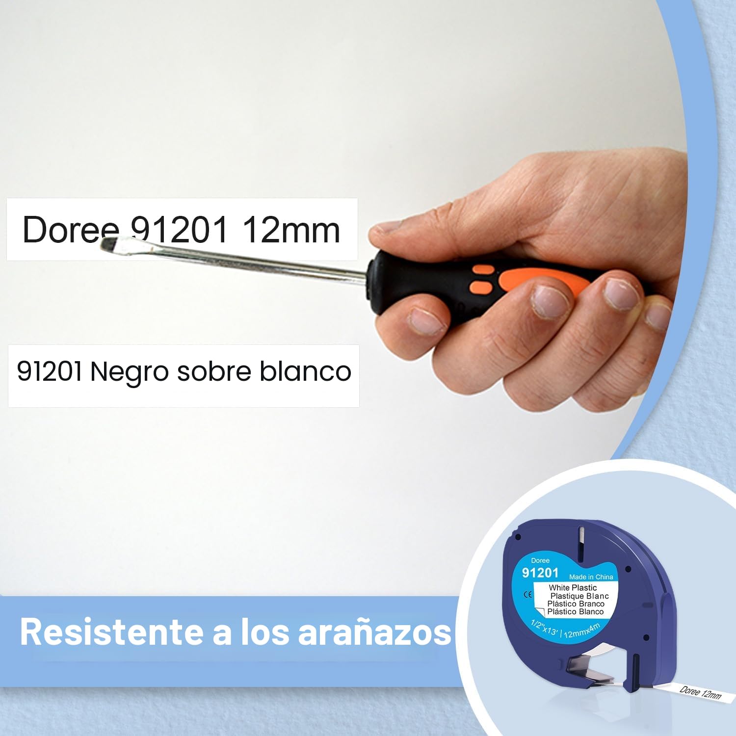 Cinta blanca plástica Dymo Letratag 91221 12 mm x 4 m negro sobre blanco 6 unidades