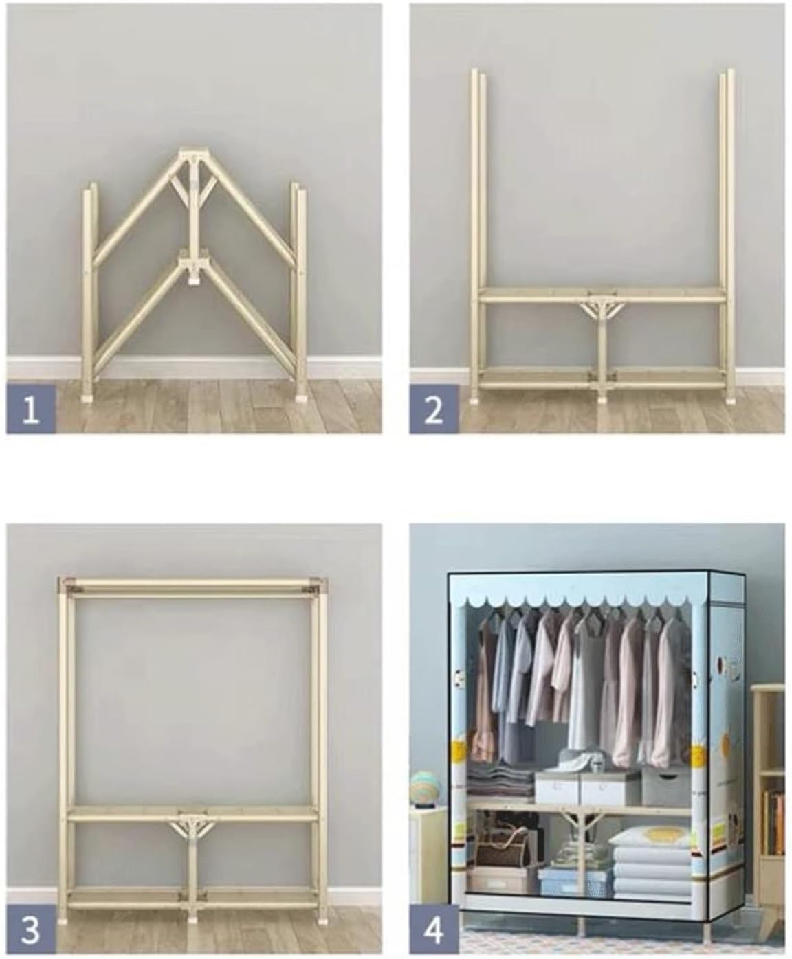 Wardrobe Closet Schrank Schranktür Mit Reißverschluss, Abnehmbarer Rahmen Für Einfaches Zusammenklappen Und Aufbewahren Closet Aufbewahrungsschrank