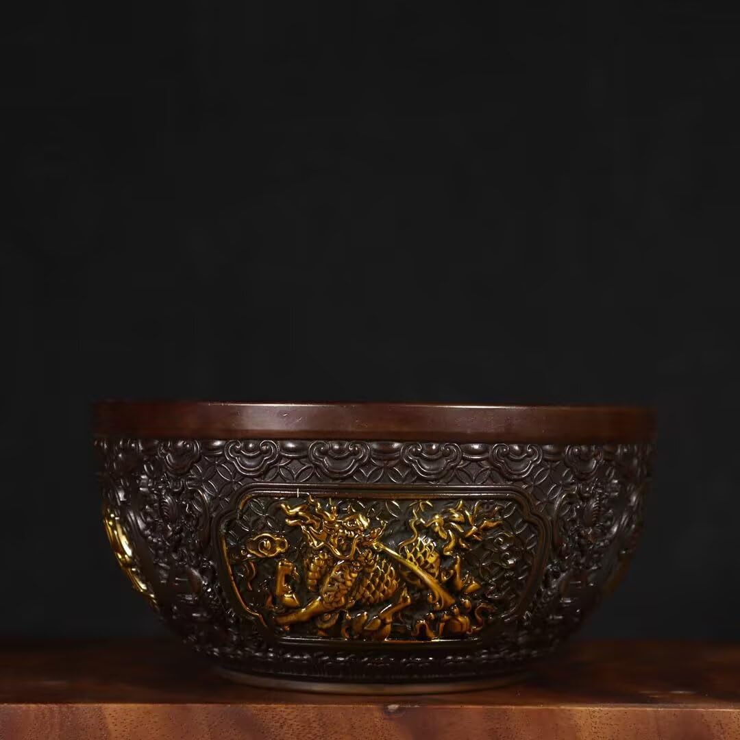 Dytartzx 10* Pure Copper Treasure Bowl Statue, Feng Shui Wealth Bowl Cornucopia, Home Office Decor Good Luck Figurine For Prosperity Fortune Collection