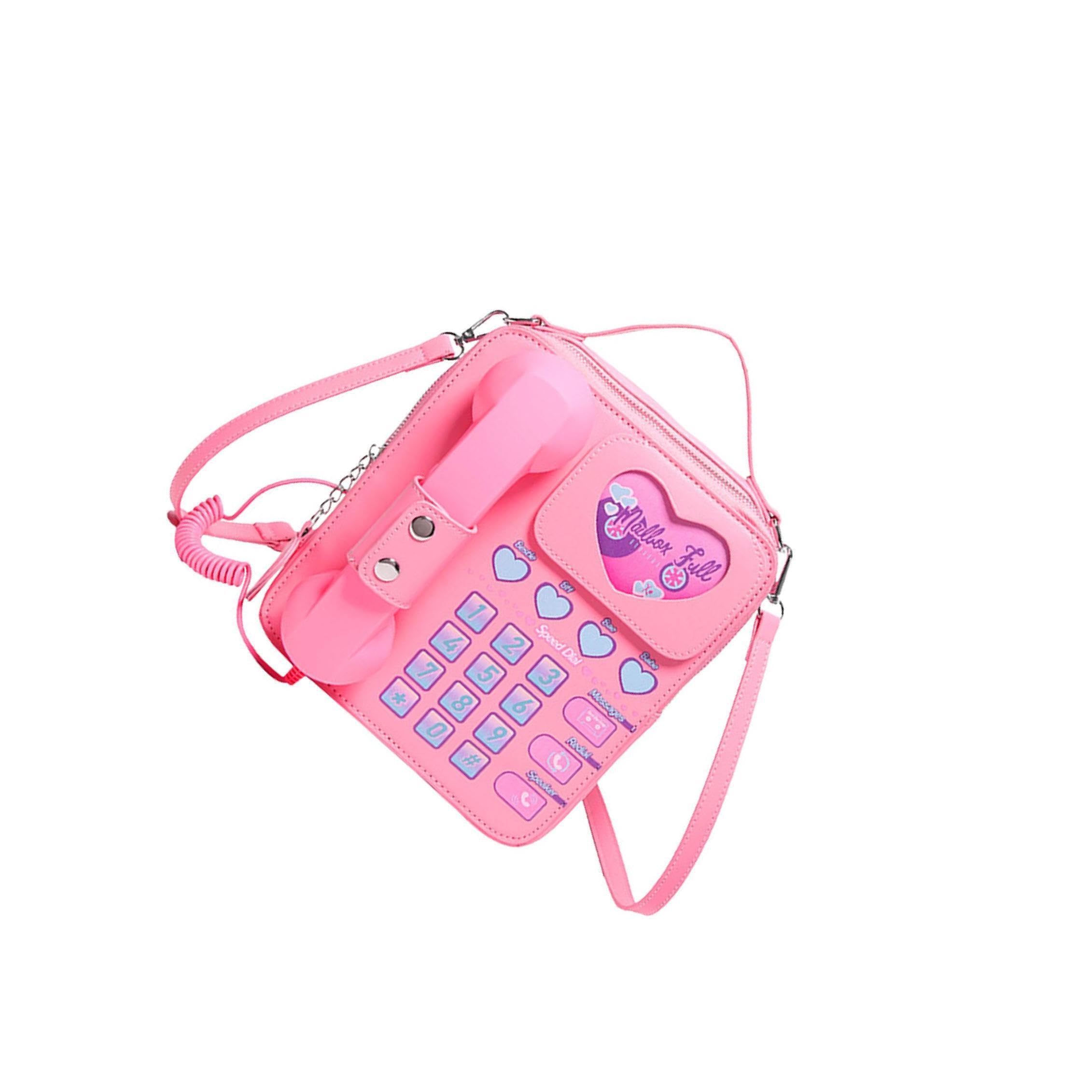 Sac à bandoulière pour téléphone créatif rose de 22x20x7cm avec design ludique pour dame