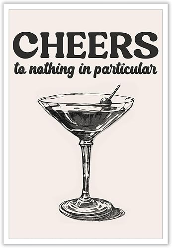 JMGHKL Lienzo vintage para colgar en la pared, póster de cóctel retro a la moda, póster de alcohol, Martini en blanco y negro, decoración de pared