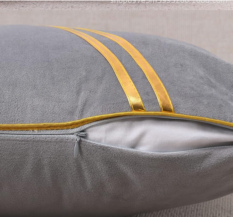 BAOKU 18 x 18 Inch Set of 2 Gray Gold Leather Striped Lines Velvet Cushion Case Luxury Modern Throw Pillow Cover Decorative Pillow Trimmed Velvet for Couch Living Room Bedroom Car - Image 3