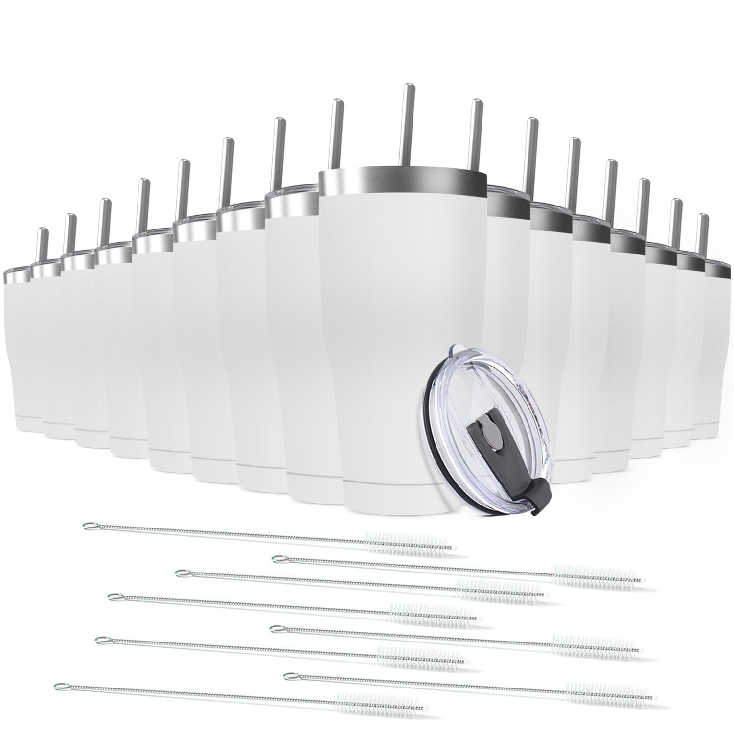 Paquete de 16 vasos de acero inoxidable de 20 onzas, tazas de viaje reutilizables con tapa, taza de café con recubrimiento en polvo de doble pared para el hogar, oficina, al aire libre,