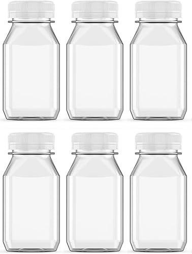 Axe Sickle 6 botellas de jugo de 6 onzas, botellas de plástico para leche, recipientes para bebidas a granel con tapas a prueba de manipulaciones,