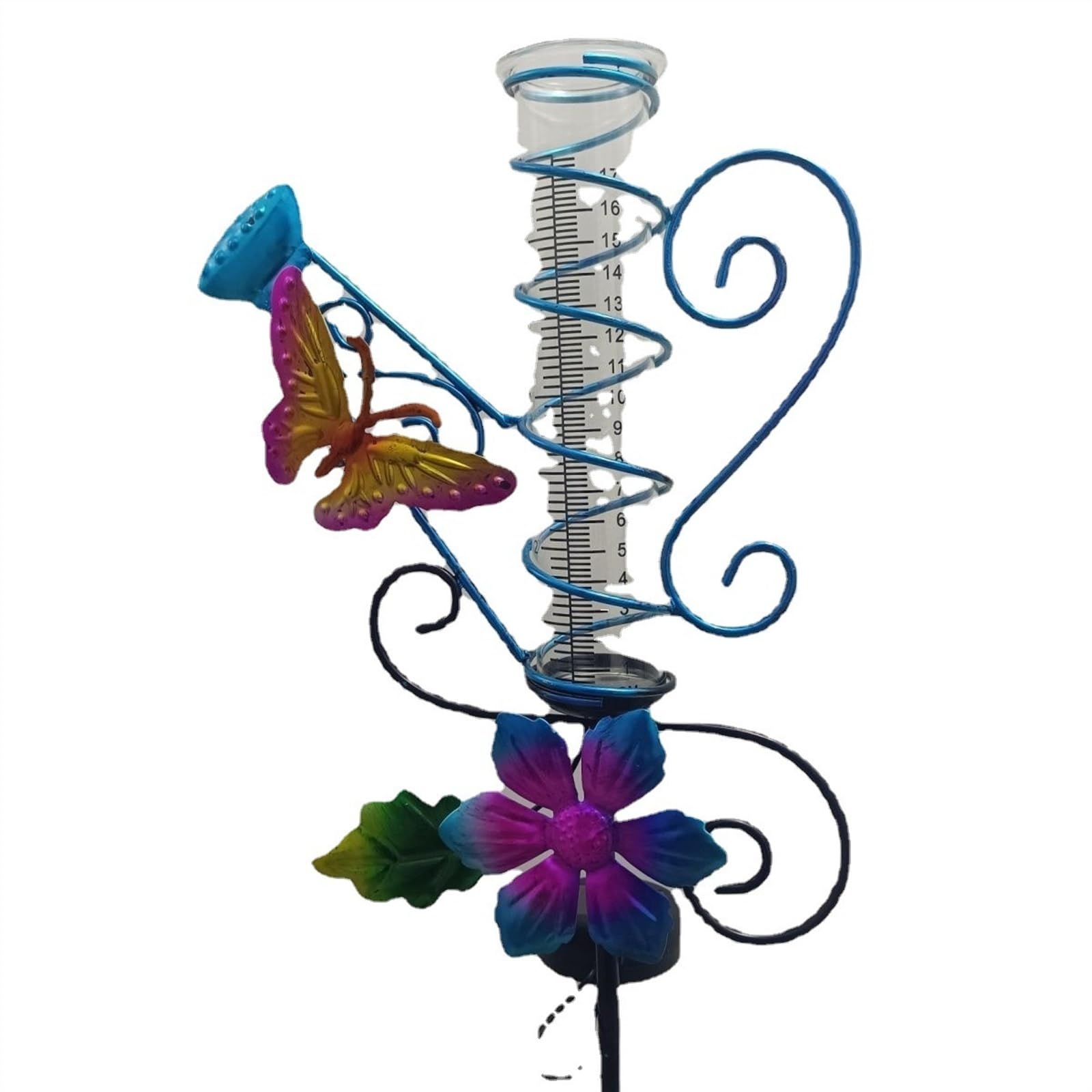 Jardin Solaire LED Papillon Pluviomètre Piquet Métal Jardin Lumières Précipitations Niveau d'eau Mesure Mètre Décoratif for Jardin, Balcon, Patio, Chemins, Cour