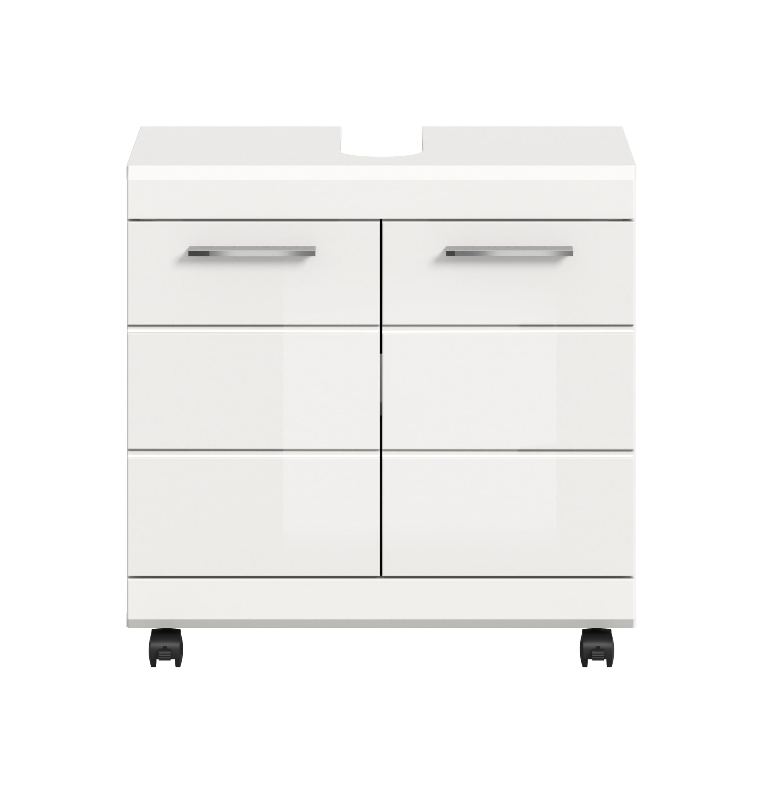xonox.home – Waschbeckenunterschrank Scout 60x60x34 cm in Weiß Hochglanz – Mobiler Badschrank auf Rollen mit Feststeller – Moderner Unterschrank für eine Elegante & Flexible Badaufbewahrung