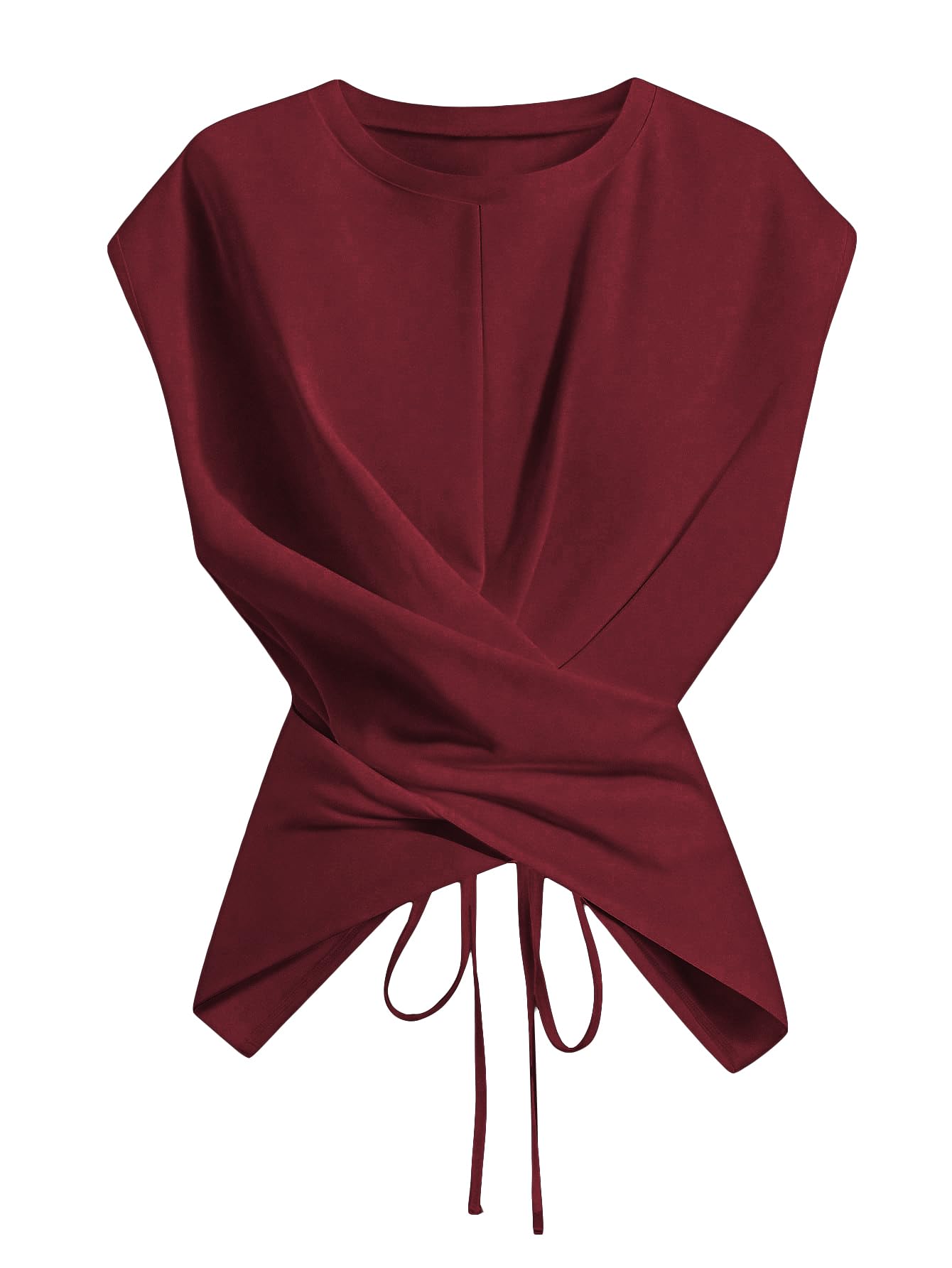 Verdusa Womens Cinched Waist Wrap Top Cap Sleeve Tie Back Asymmetrical Tops