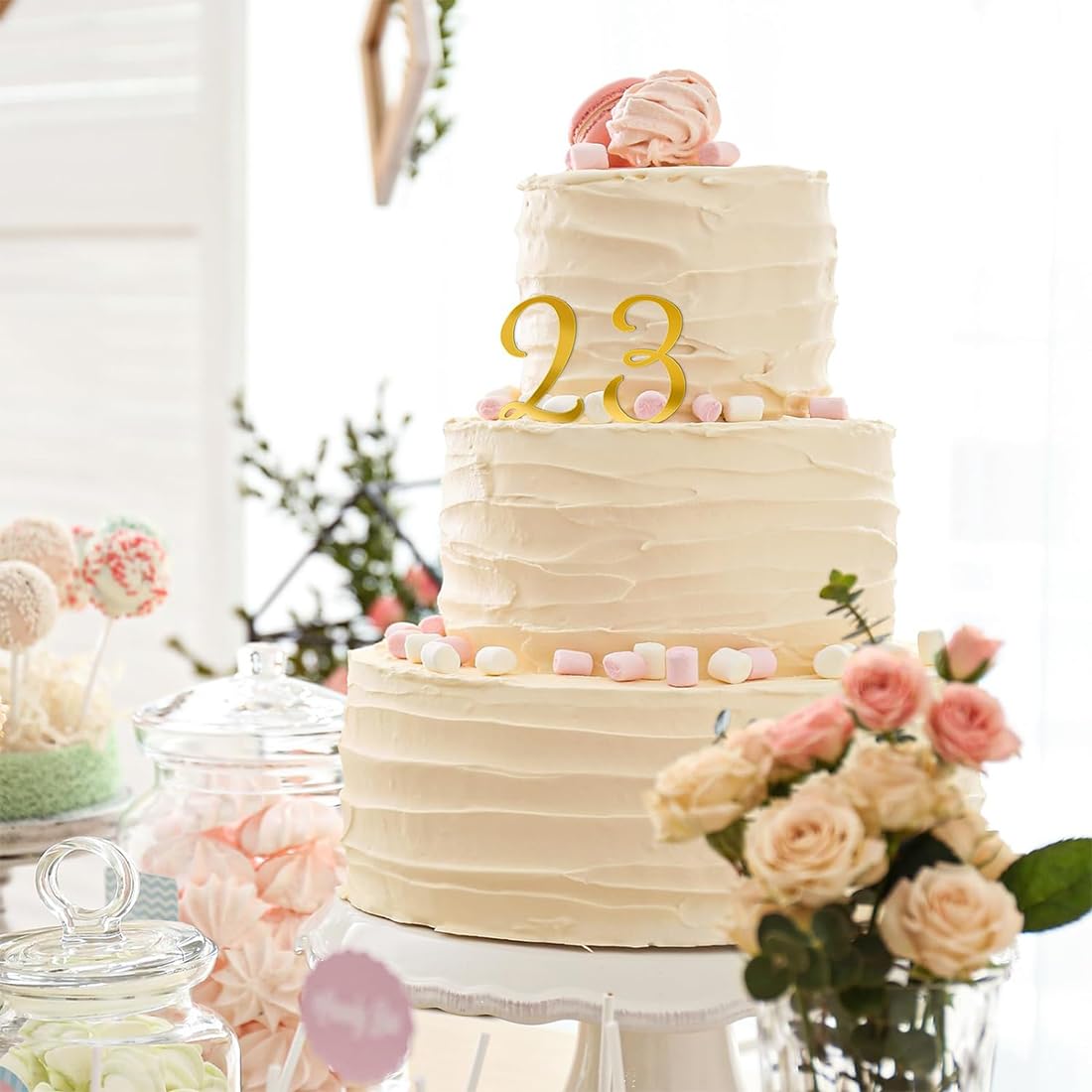 Topper Per Torte F-blue Rotonda Torta Di Buon Compleanno Cappello A Cilindro Oro Acrilico Scintillio Fai Da Te
