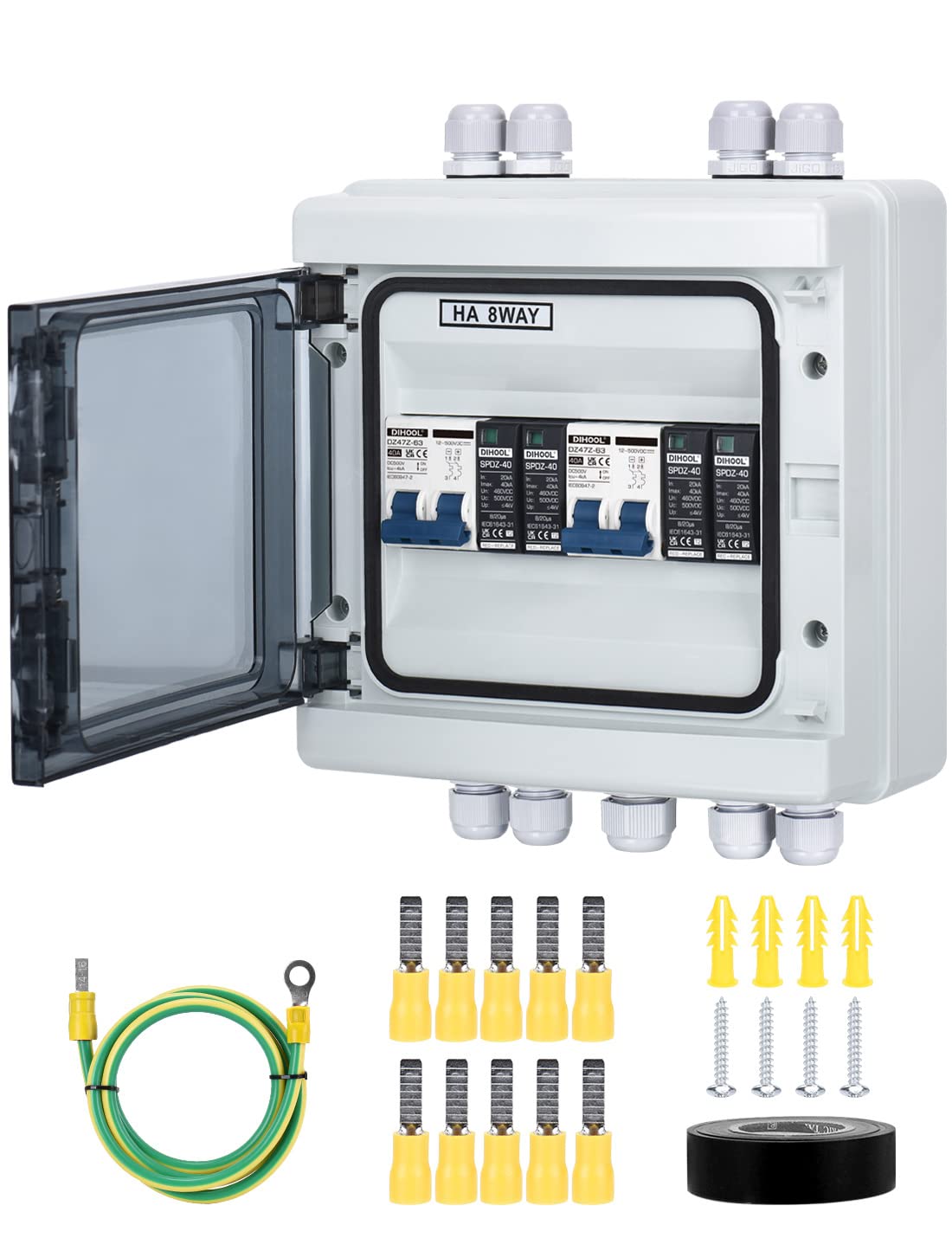 DC 500V PV Solar Disconnect Switch with Lightning Protection 2 Input 2 Output (1000V Optional) IP65 Distribution Box with Miniature Circuit Breaker | Combiner Box for Solar Panels