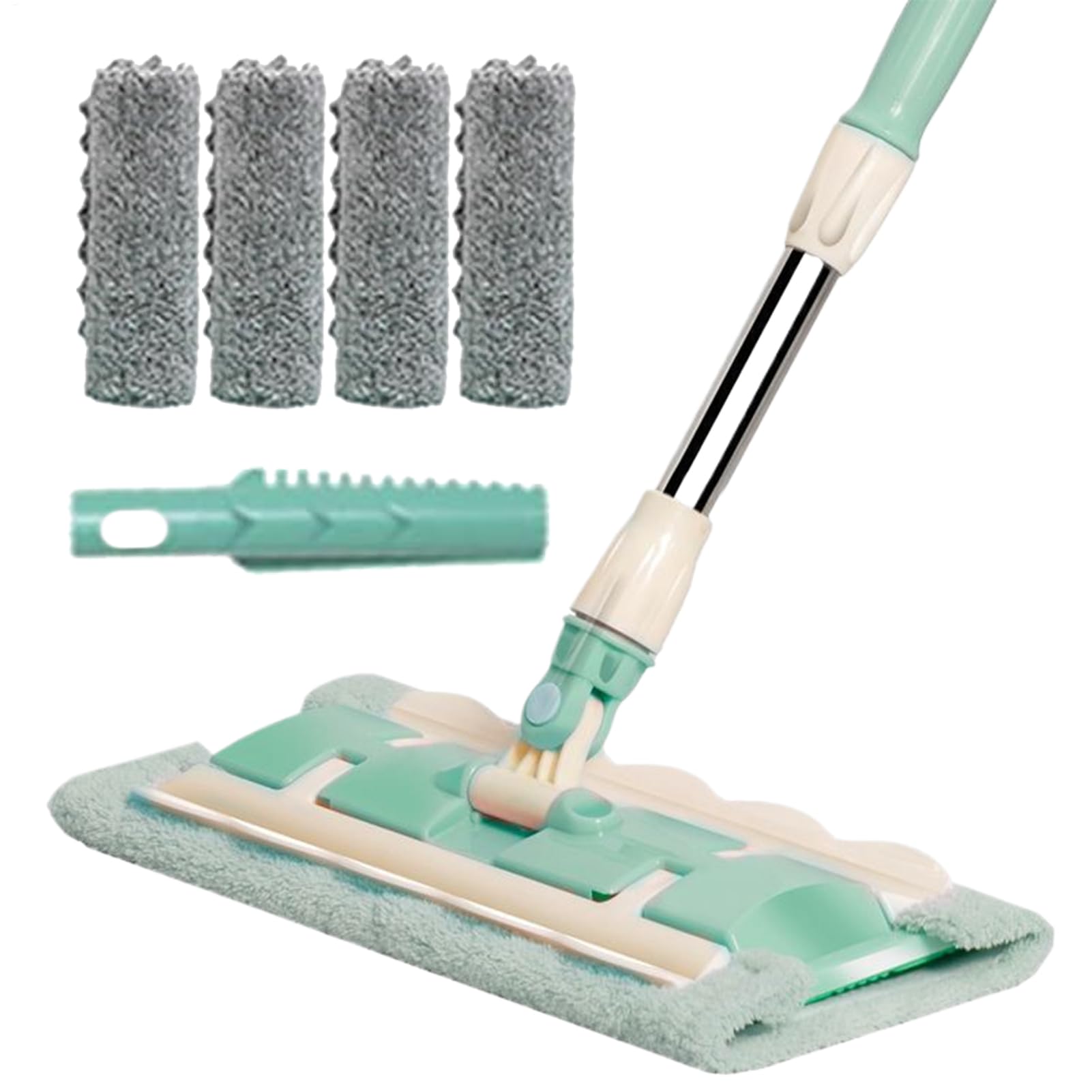 Mopa Plana Rotación 360 Grados, Mango Telescópico, Raspador | Mopa De Cocina Con 4 Almohadillas Lavables Con Rascador De Polvo Para Cocina Baño Patio Baldosas Y Suelo Laminado