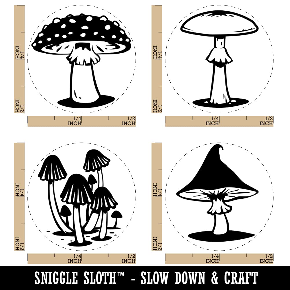 Whimsical Magical Fairy Mushrooms Rubber Stamp Set for Stamping Crafting Planners - 1/2 Inch Mini