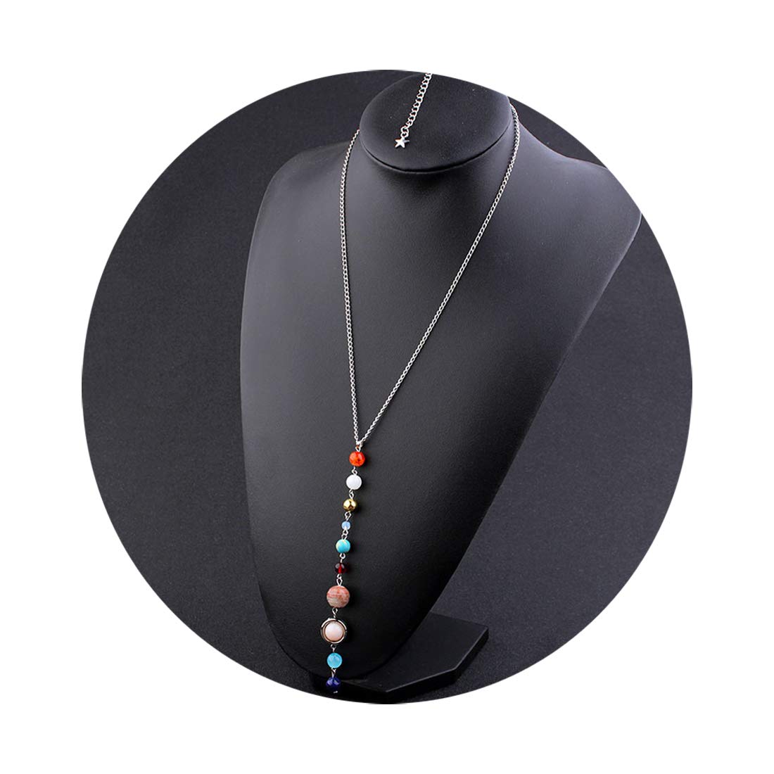 HUNOHandmade Galaxy Solar System Universe Eight Planets Guardian Star Natural Stone Beads Pendant Necklace Womens Jewelry