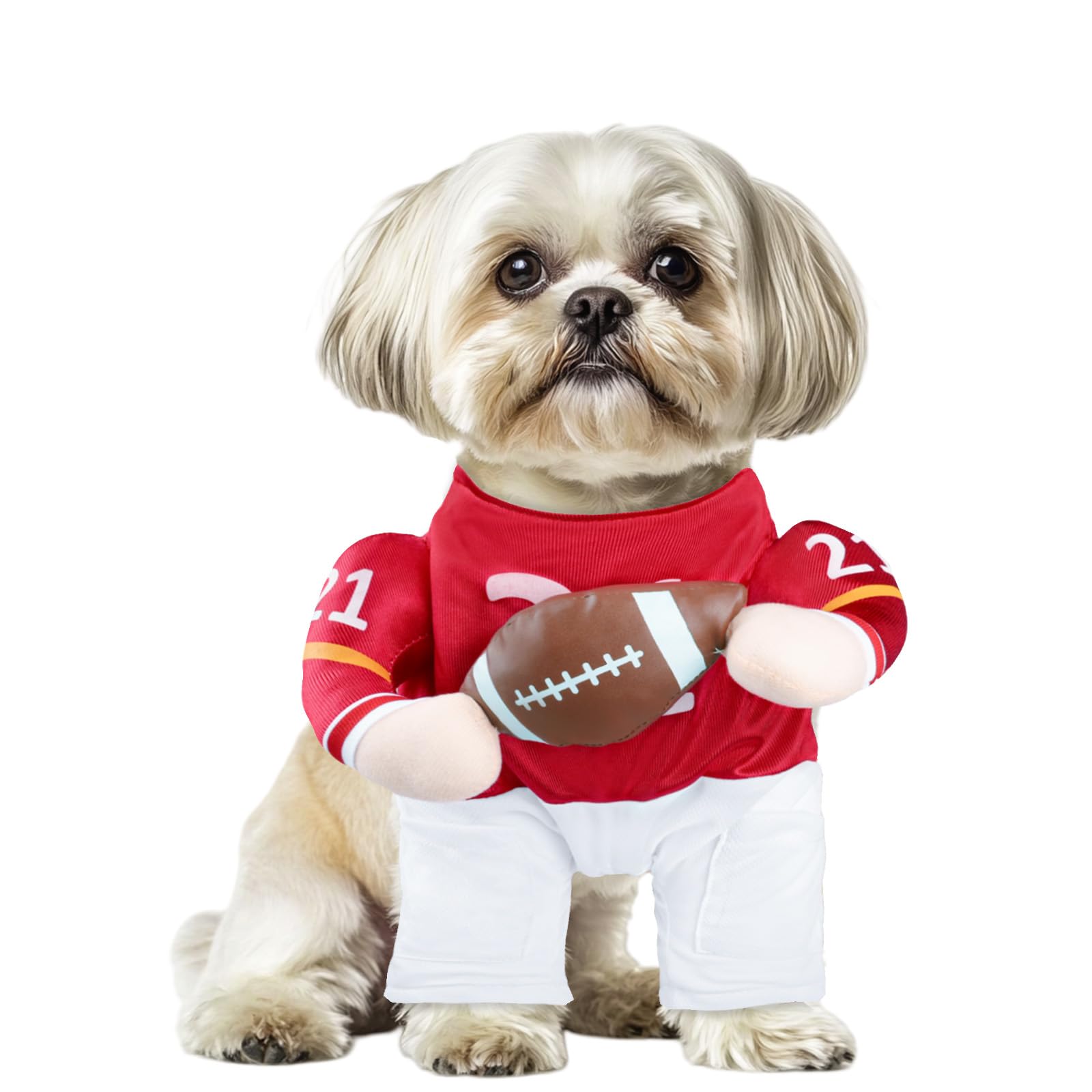 Football Player Dog Costume - Adjustable Funny Halloween Costume for Cat and Puppy (Football, Small)