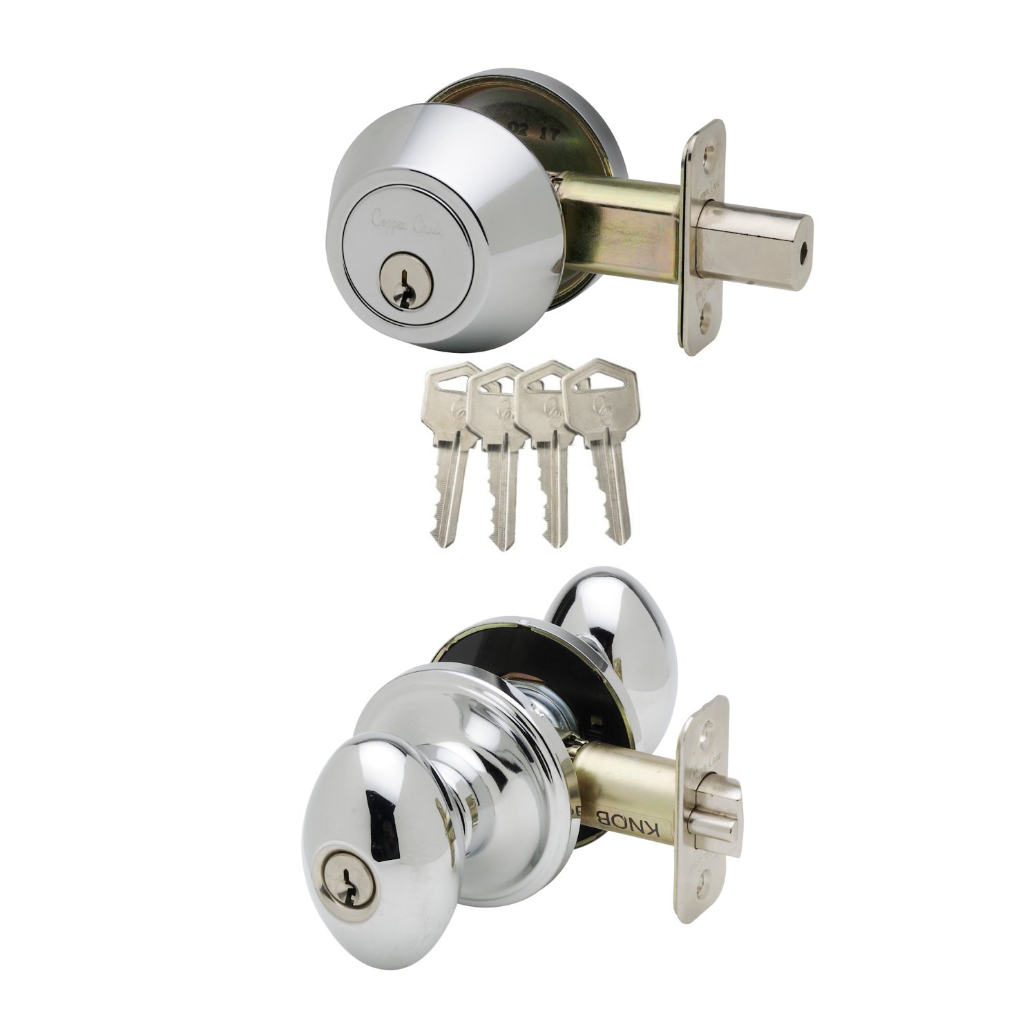 Copper Creek EKDB141PS Egg Door Knob Keyed Alike with Deadbolt Combination, Polished Stainless