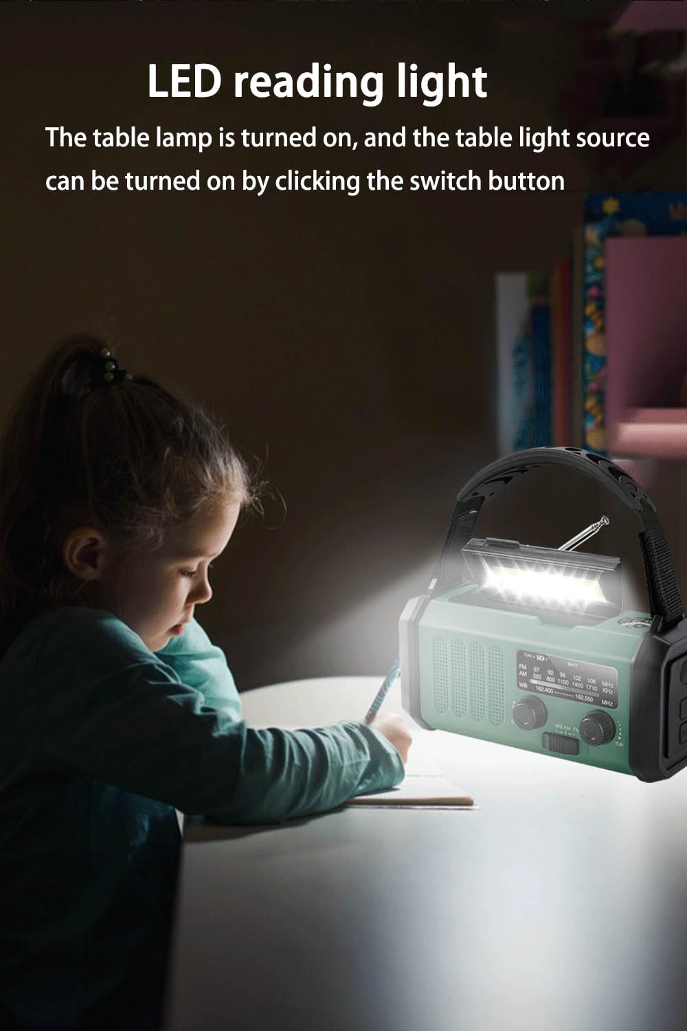 Radio Météo d'urgence Batterie Portable 20000mAh avec Alarme SOS Manivelle Radio solaires AM/FM,Lampe de Lecture,Lampe de Poche,Boussole pour l'extérieur,Chargeur pour Smartphones