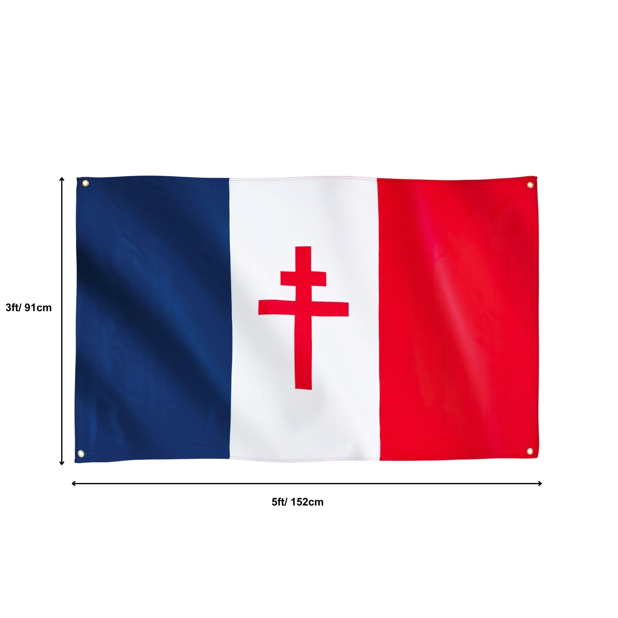 Runesol France Libre Flag, 91x152cm, 3ft x 5ft, 4 Grommets, Eyelet In Every Corner, Free France, Premium Flags, Inside - Image 2