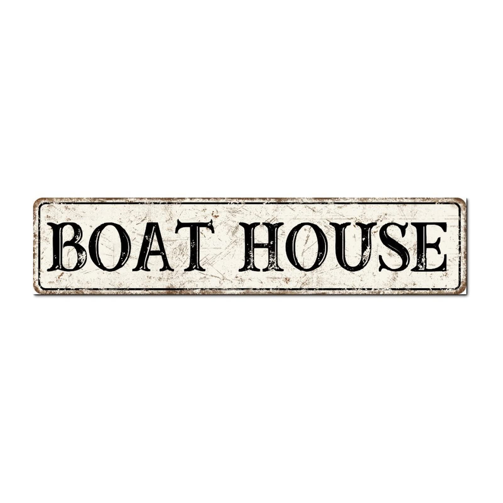 Madcolitote Rustic Boat House Wood Signs Boat House Custom Street Signs Metal Vintage Wood Plaque Farmhouse Wall Art Wall Decor for Home Bars Clubs Cafes Man Cave Party 4x18in