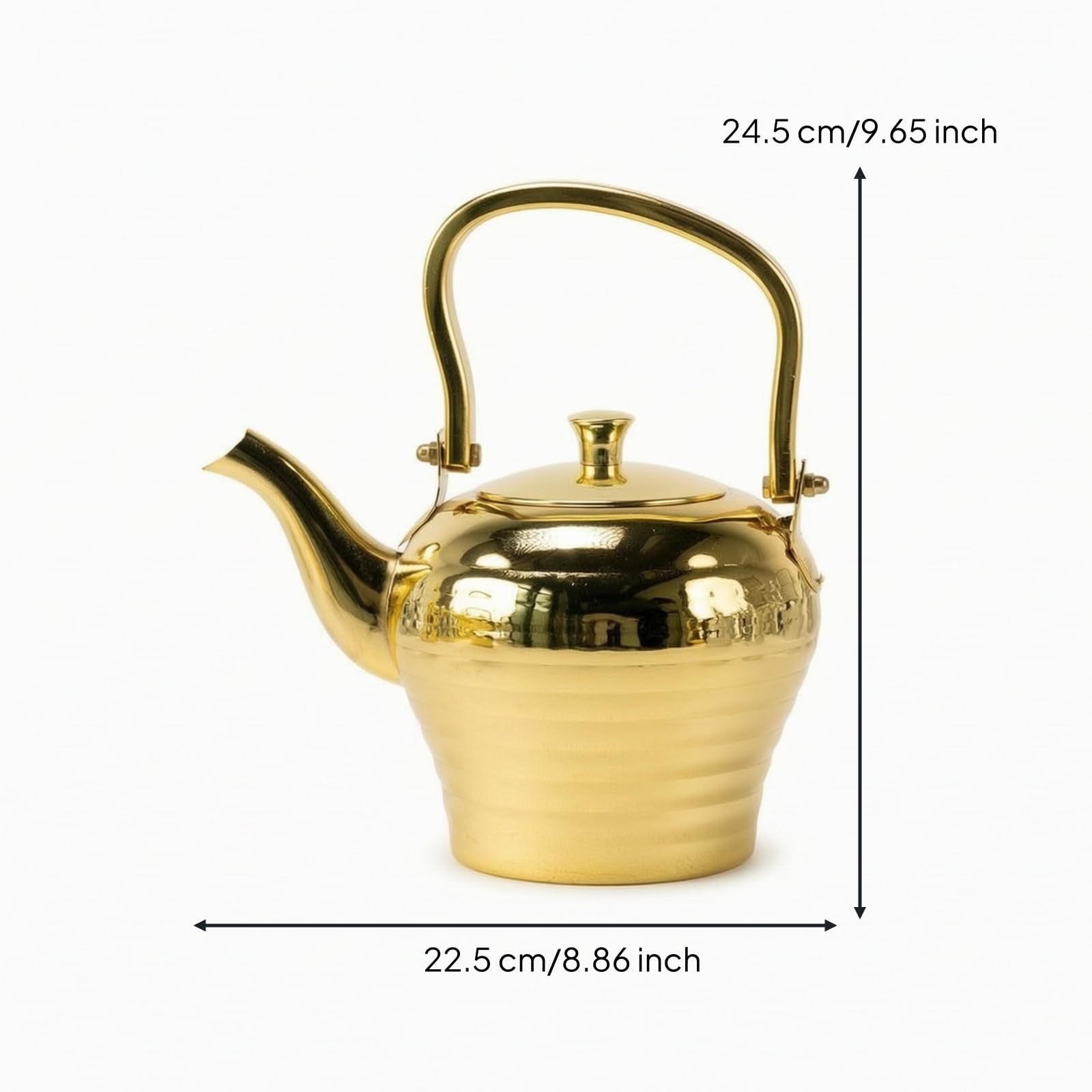 Baoblaze Tetera de Acero Inoxidable Tetera Hervidor Jarra con Tapa Desmontable y Cuerpo Redondo Pulido Vertido Preciso sin Derrames Apta para Servicio de Té Diario Restaurantes Hogar, Dorado, 2L