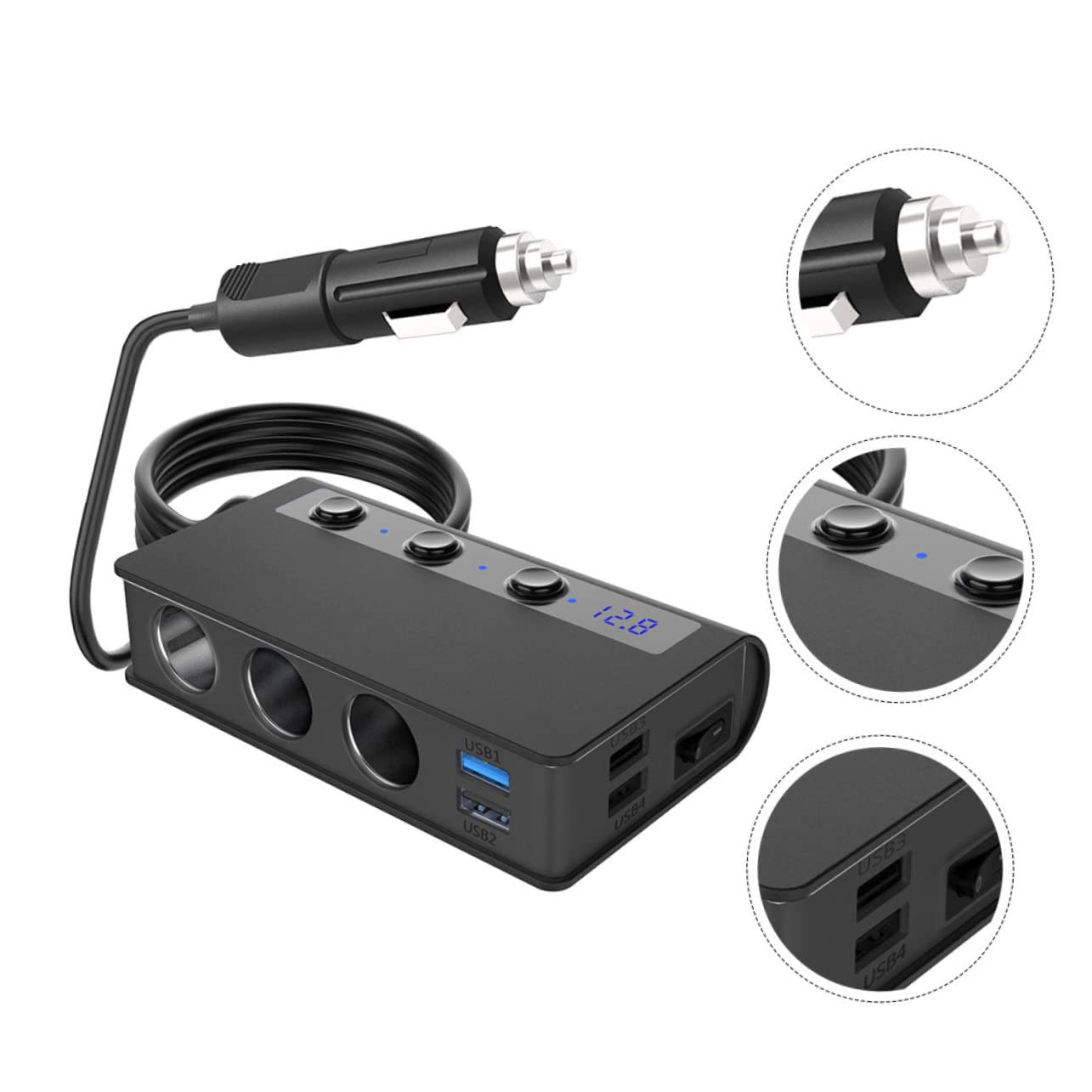 Caricatore Auto con USB e Prese Accendisigari Adattatore Splitter per Auto Indicatore e Protezione Ic per Smartphone Tablet e Altri Dispositivi