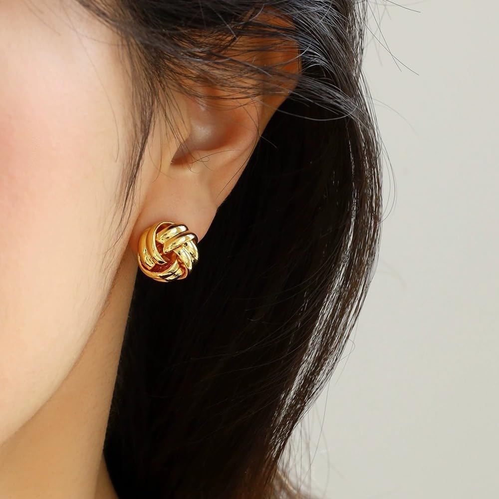 14K Gold Twisted Statement Earrings for Women,Sweet Tiny Geometric Knot Button Stud Earrings Accessories Minimalist Anniversary Jewelry Gifts - Image 4