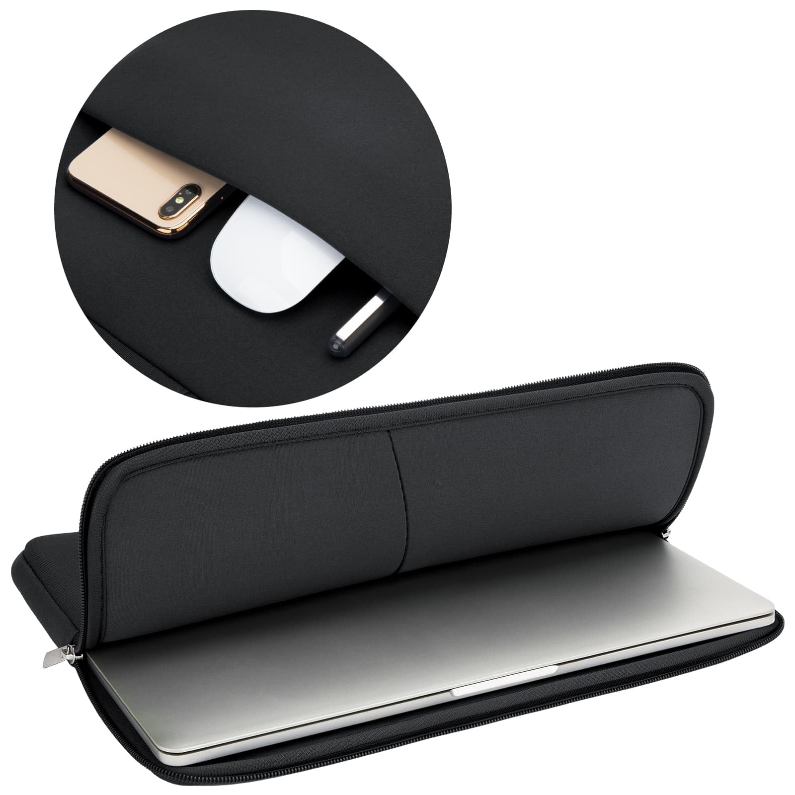 RAINYEAR Funda para portátil Compatible con Notebook Chromebook de 13,3 Pulgadas, Macbook Air de 13 Pulgadas A1369 A1466 Funda para Macbook Pro A1278 con Bolsillo y Bolsa de Accesorios, Negro