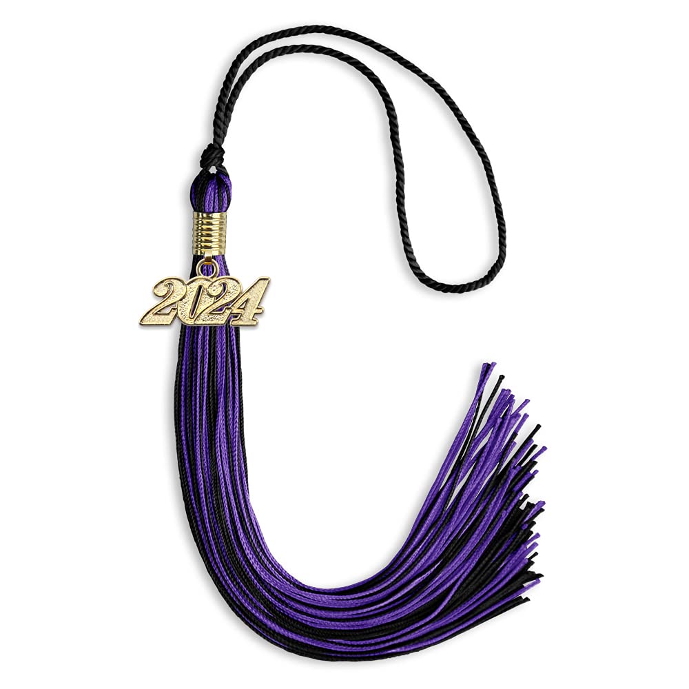 Endea Graduation Mixed Double Color Tassel with Gold Date Drop (Black/Purple, 2024)
