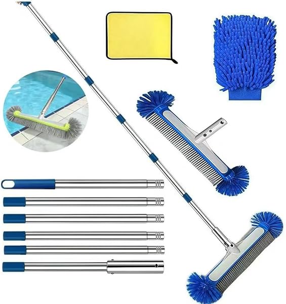 Pool Bürsten Set, Poolbürsten reinigungsbürste mit Teleskopstange 230 cm, Poolreiniger Bürste 45 cm, Pool Reinigungsbürste, Pool Bürsten Set für Pool Reinigung mit Reinigungstuch und Waschhandschuh. - 1