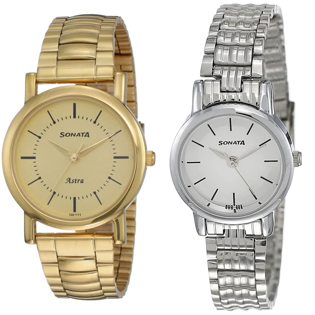 Sonata Men Stainless Steel Analog Champagne Dial & White Dial (77049Ym01C + Nj8976Sm01W) | Rakshabandhan Gifts, Band Color-Gold (B07N33PDQW) Amazon Price History, Amazon Price Tracker