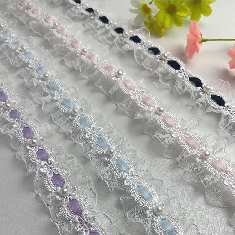 Cinta de ajuste encaje poliéster tela | Multicolor 2-10 metros Envoltura de regalos DIY Boda: Adorno de encaje de tela(Light Pink,10 meters)
