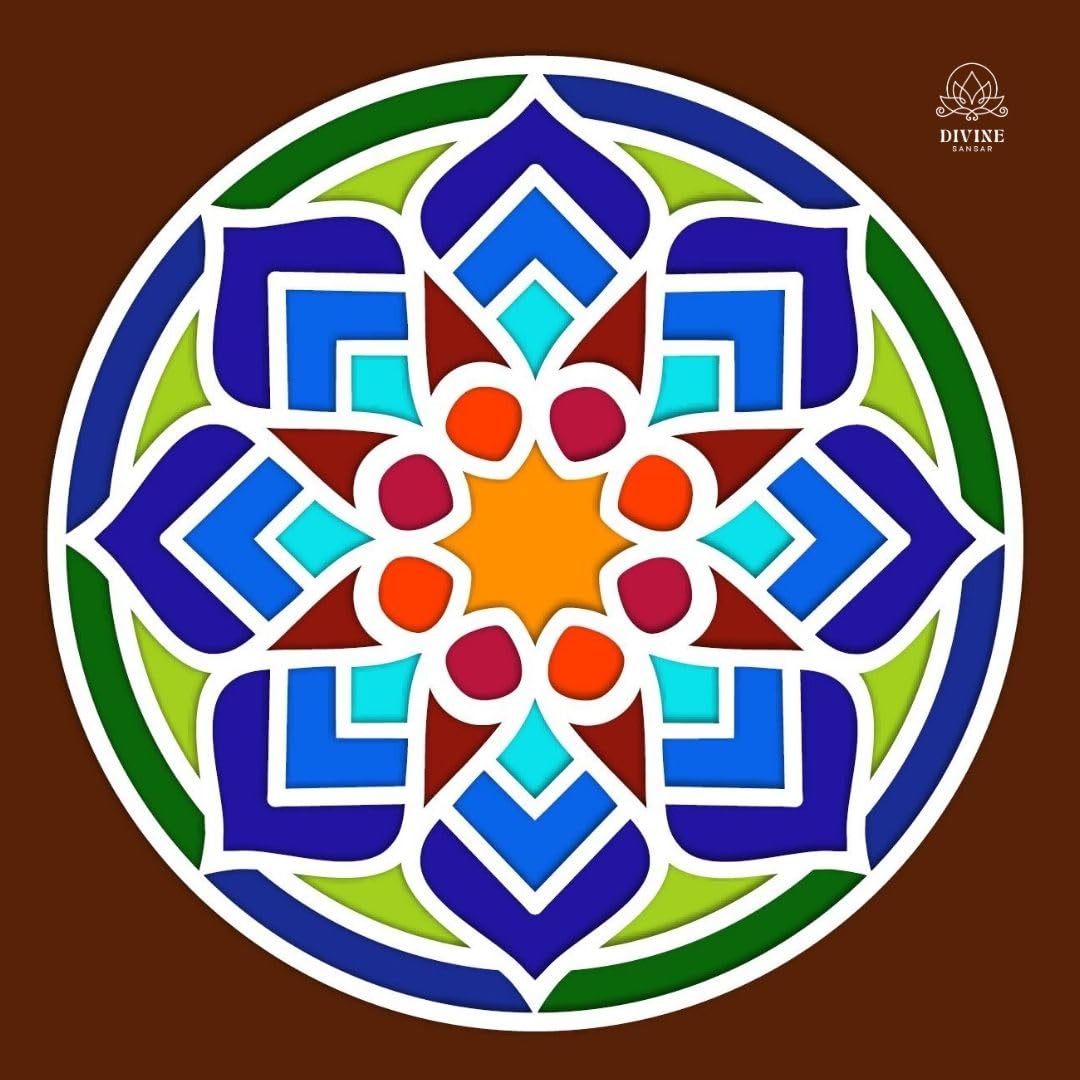 Divine Sansar Rangoli Making Mat | Rangoli Making Board | Easy Fill Design | Easy To Use | Fill With Rangoli, Flowers, Pulses or flour | Festive Decor | MDF Design H | Reusable | Size 16inch x 16inch