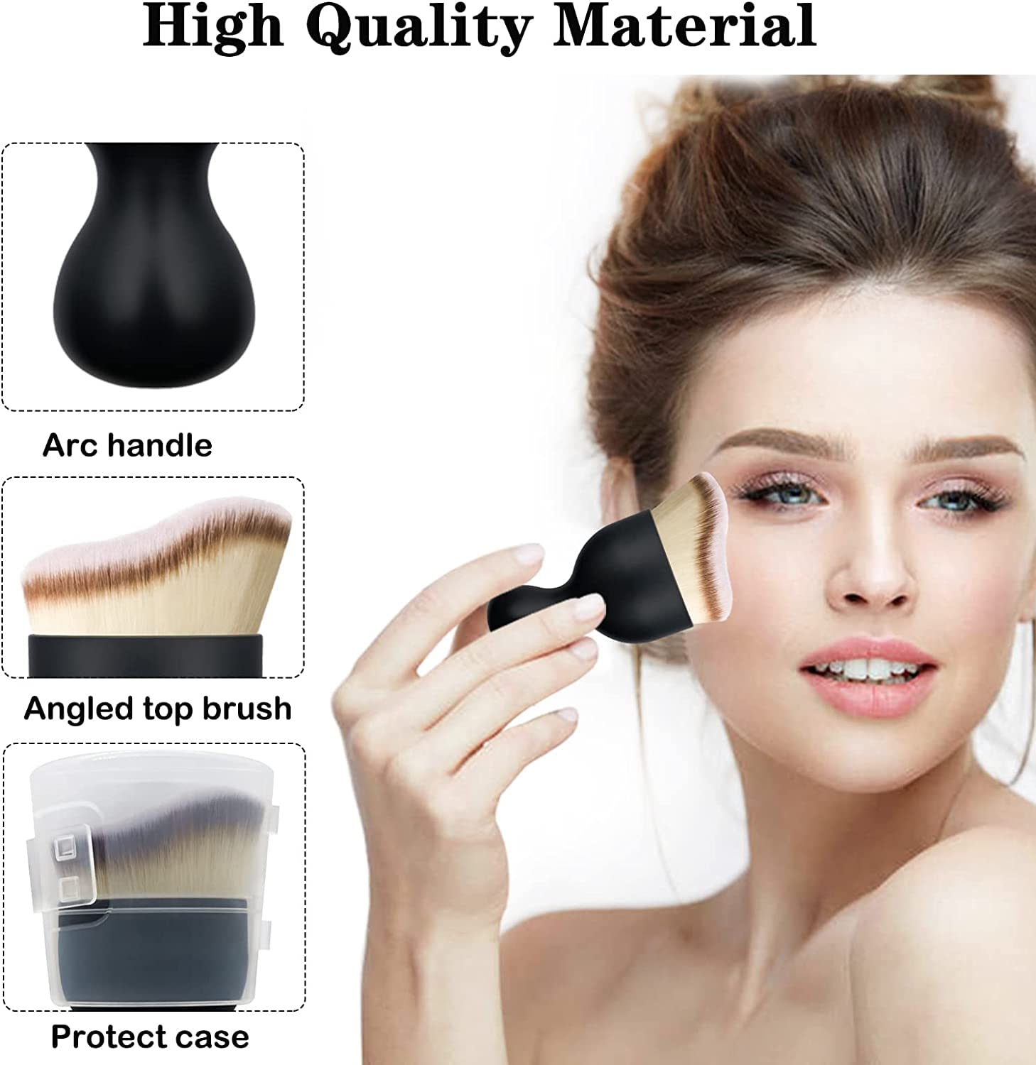 TCCO ENTERPRISE Foundation Makeup Brush, Flat Kabuki Travel Foundation Brush for Blending Liquid, Cream or Flawless Powder Cosmetics, Portable Face & Body Makeup Brush, with Protective Case (Black) 1