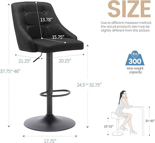 Miniatura 3 de Brage Living Taburete de bar giratorio con respaldo, taburete de tela ajustable copetudo, silla de bar tapizada con altura de mostrador para cocina,