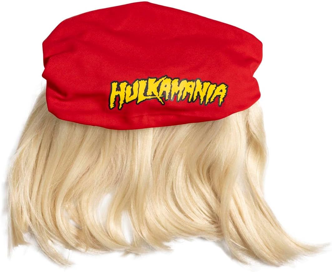 Costume Agent Red Mania Wrestler Bandana with Attached Wig and Mustache Halloween Costume Cosplay - Image 3