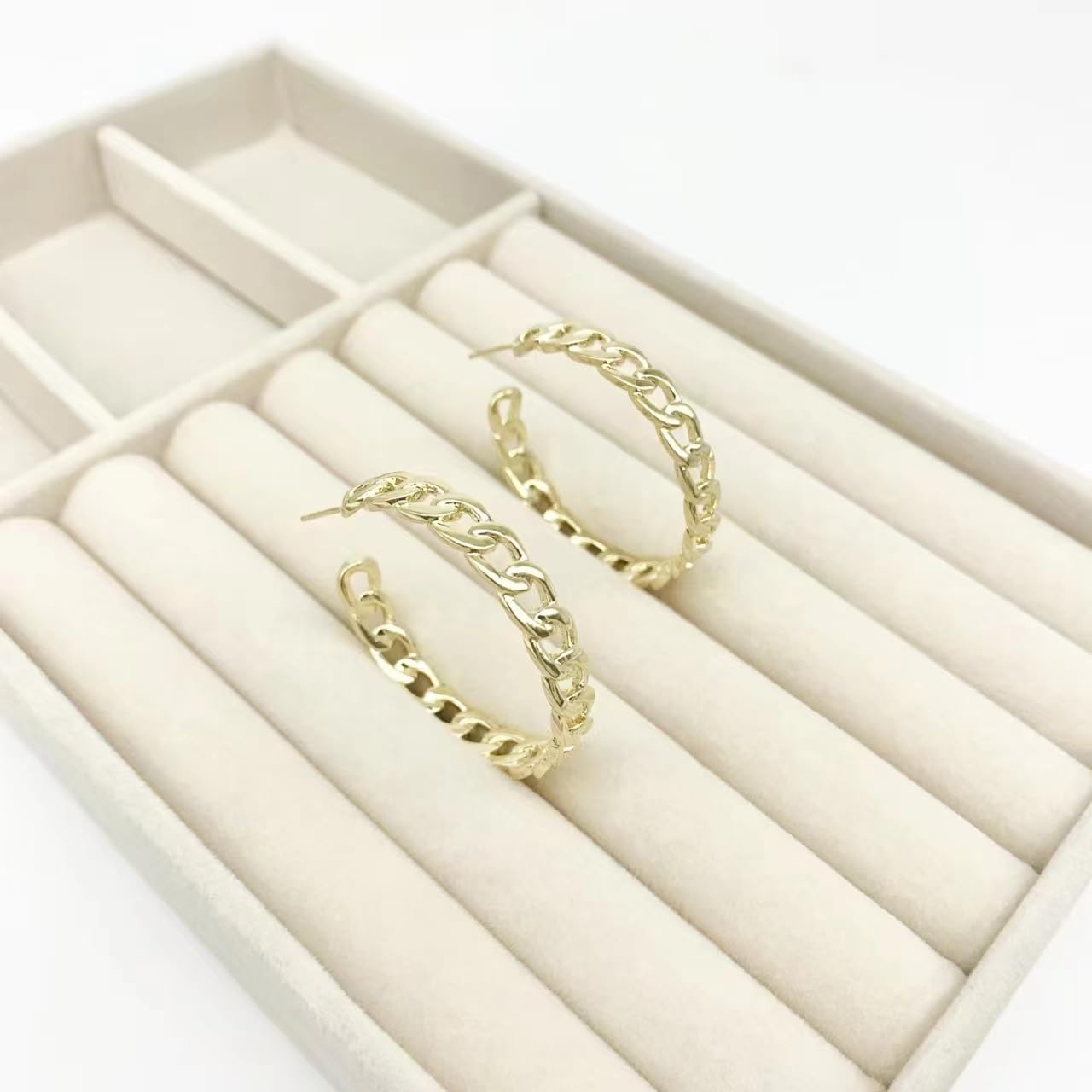 18K Gold Plated Chain Hoop Earrings for Women Link Hoop Earrings Lightweight Golden Hoop Earrings - Image 5