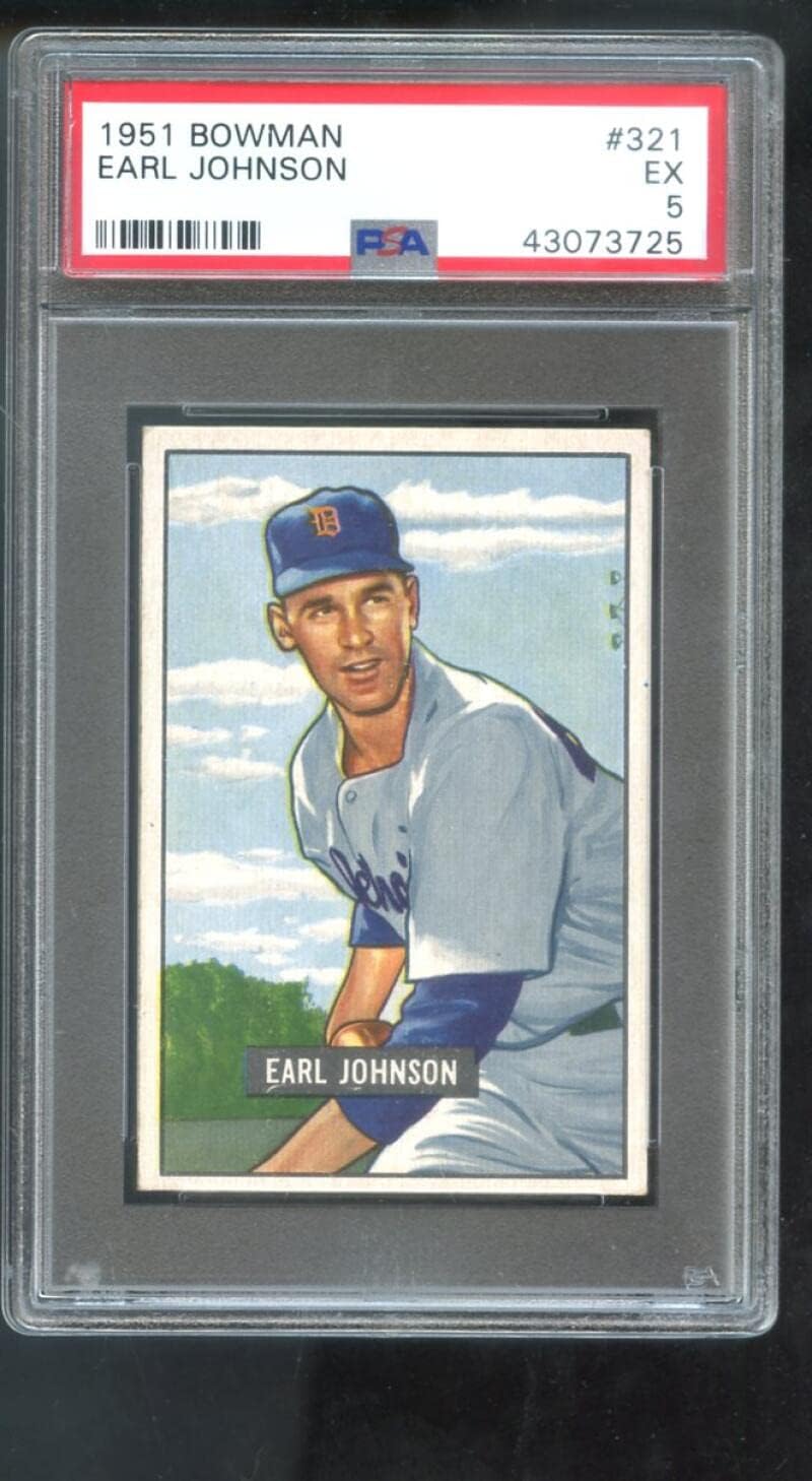 1951 Bowman #321 Earl Johnson PSA 5 Graded Baseball Card MLB Detroit Tigers
