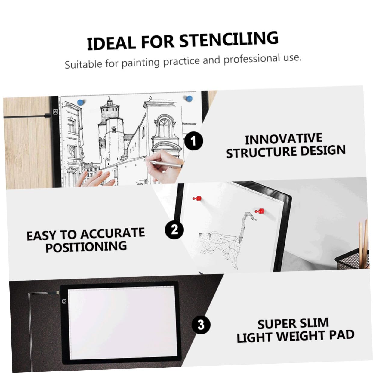 Baluue Boîte Lumineuse LED A4 en Acrylique Blanc avec Magnets et Règle Intégrée, Tablette Légère pour Dessin et Pratique de L'embossage, Alimentation USB en Énergie
