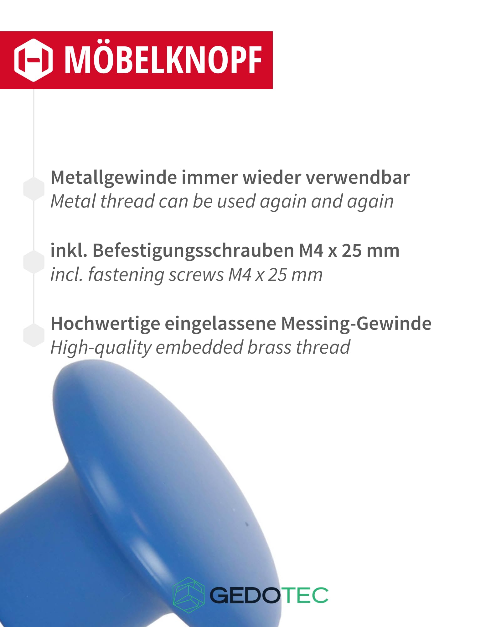 Gedotec 5 Pomelli Per Mobili In Plastica Blu Scuro – Diametro 32 Mm, Con Viti M4, Per Camerette E Armadi